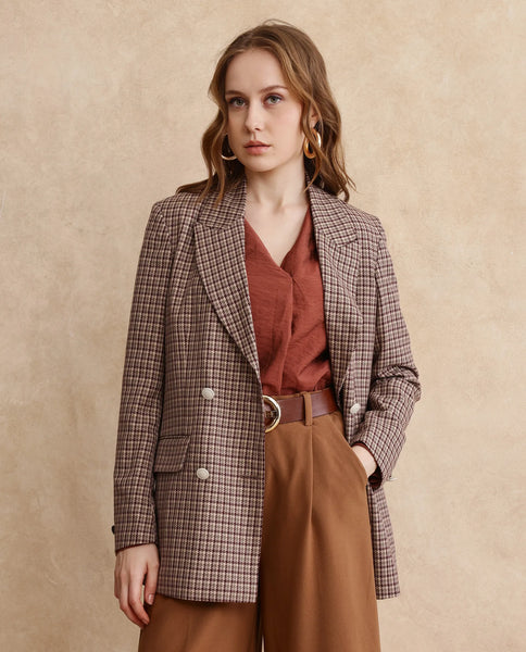Rareism Women Tanbi Brown Full Sleeves Lapel Neck Button Closure Woven