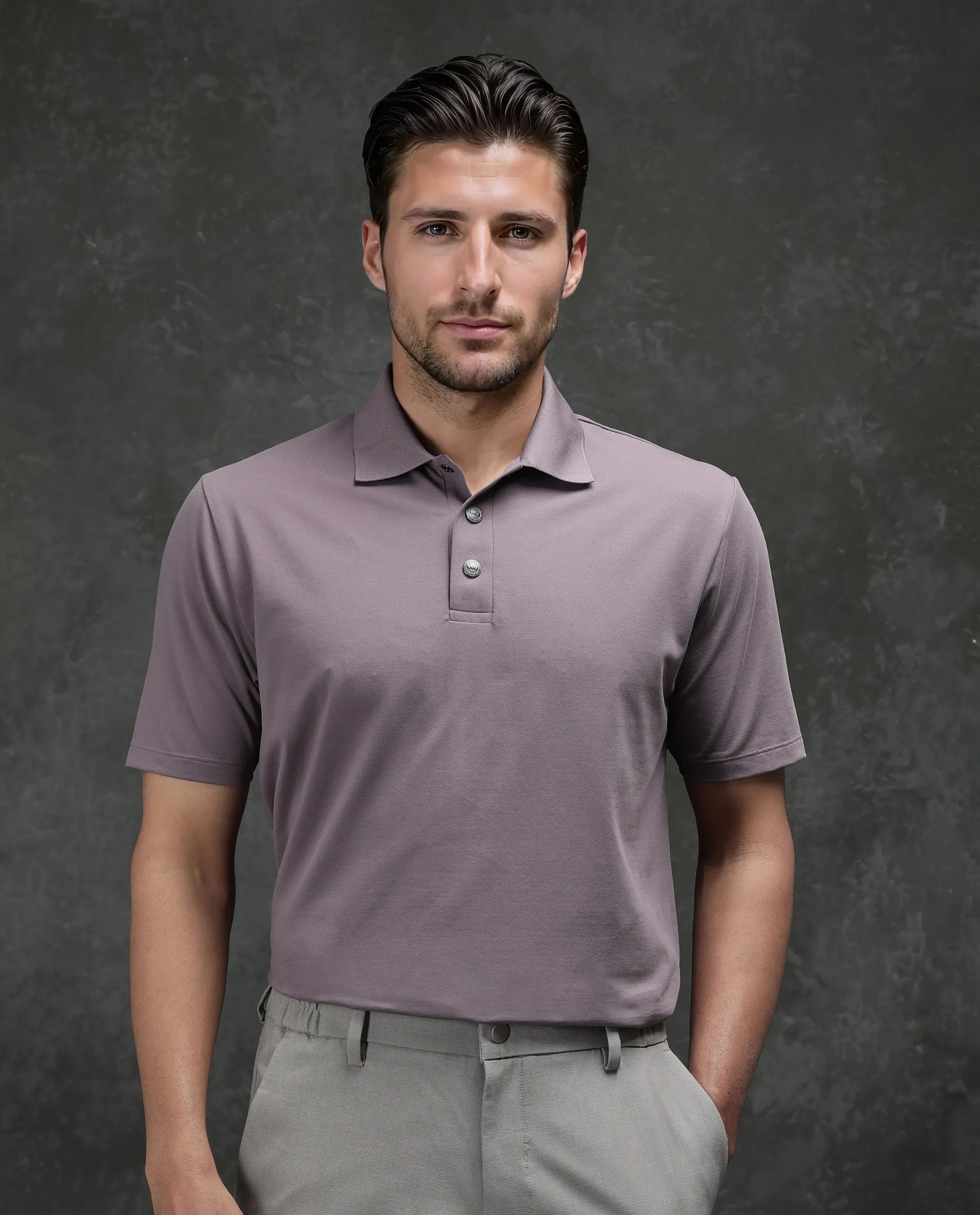 Rare Rabbit Men's Tang-25 Dusky Pink Cotton Blend Fabric Half Sleeve Spread Collar Regular Fit Plain Polo