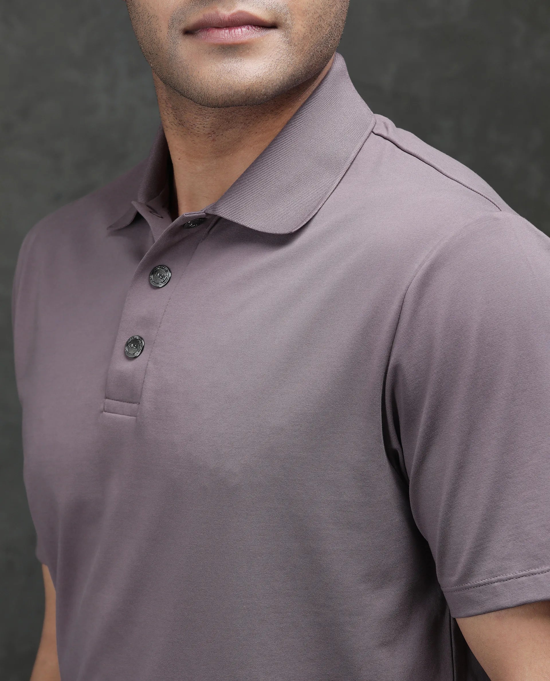 Rare Rabbit Men's Tang-25 Dusky Pink Cotton Blend Fabric Half Sleeve Spread Collar Regular Fit Plain Polo