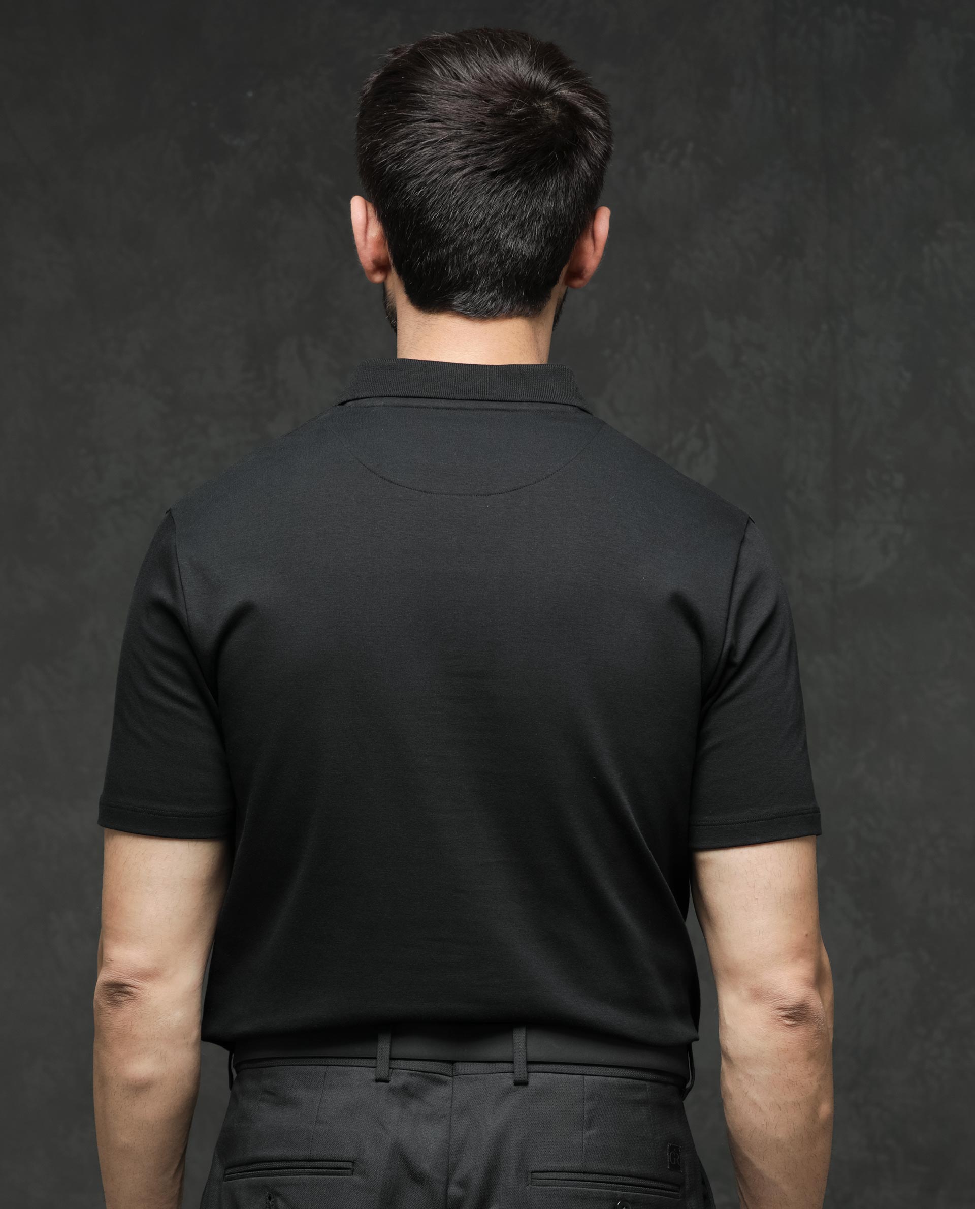 Rare Rabbit Mens Tang Black Short Sleeve Regular Collar Button Closure Plain Polo