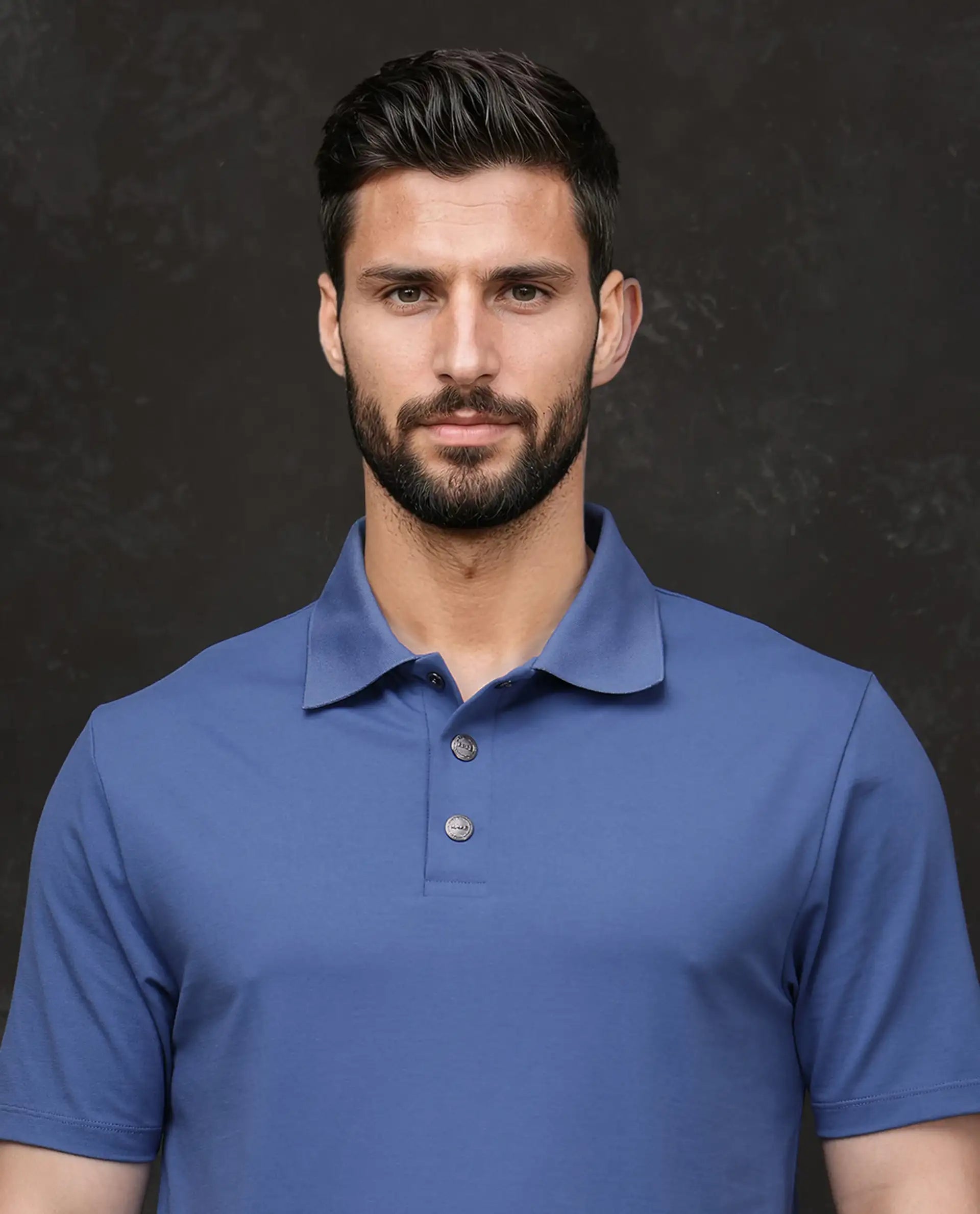 Rare Rabbit Men's Tang-25 Dusky Blue Cotton Blend Fabric Half Sleeve Spread Collar Regular Fit Plain Polo