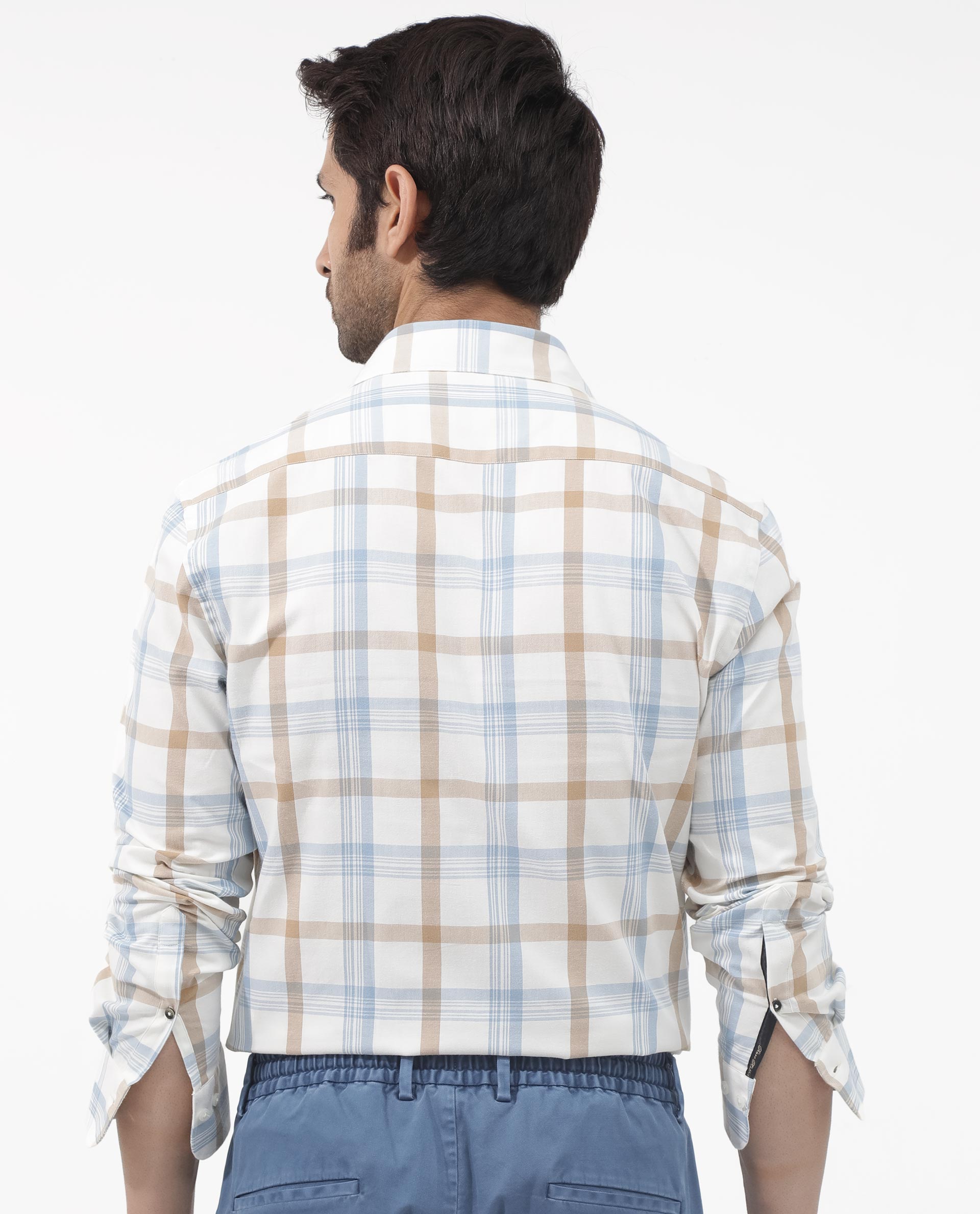 Rare Rabbit Mens Tanner Dusky Blue Cotton Fabric Full Sleeve Regular Fit Checks Shirt