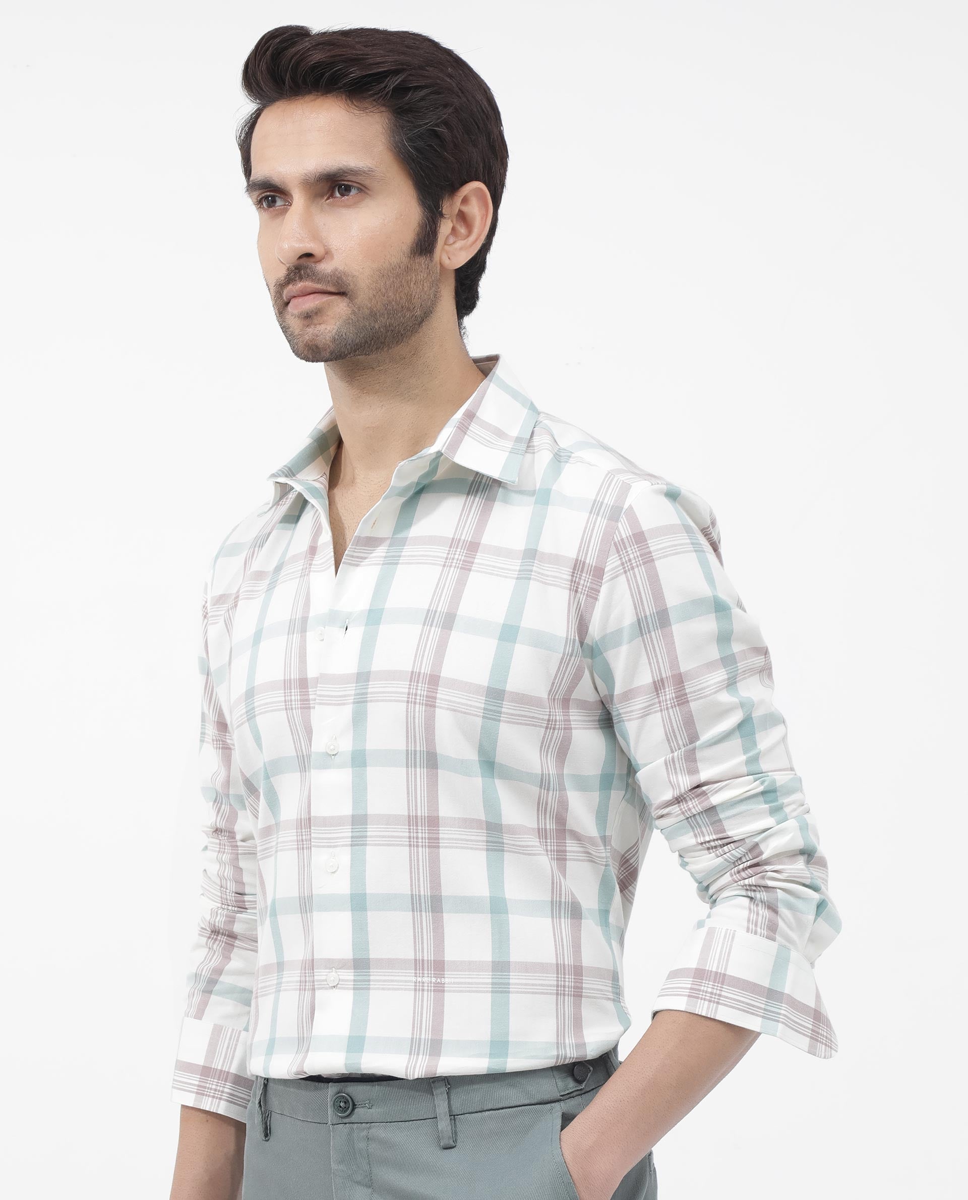 Rare Rabbit Mens Tanner Dusky Pink Cotton Fabric Full Sleeve Regular Fit Checks Shirt