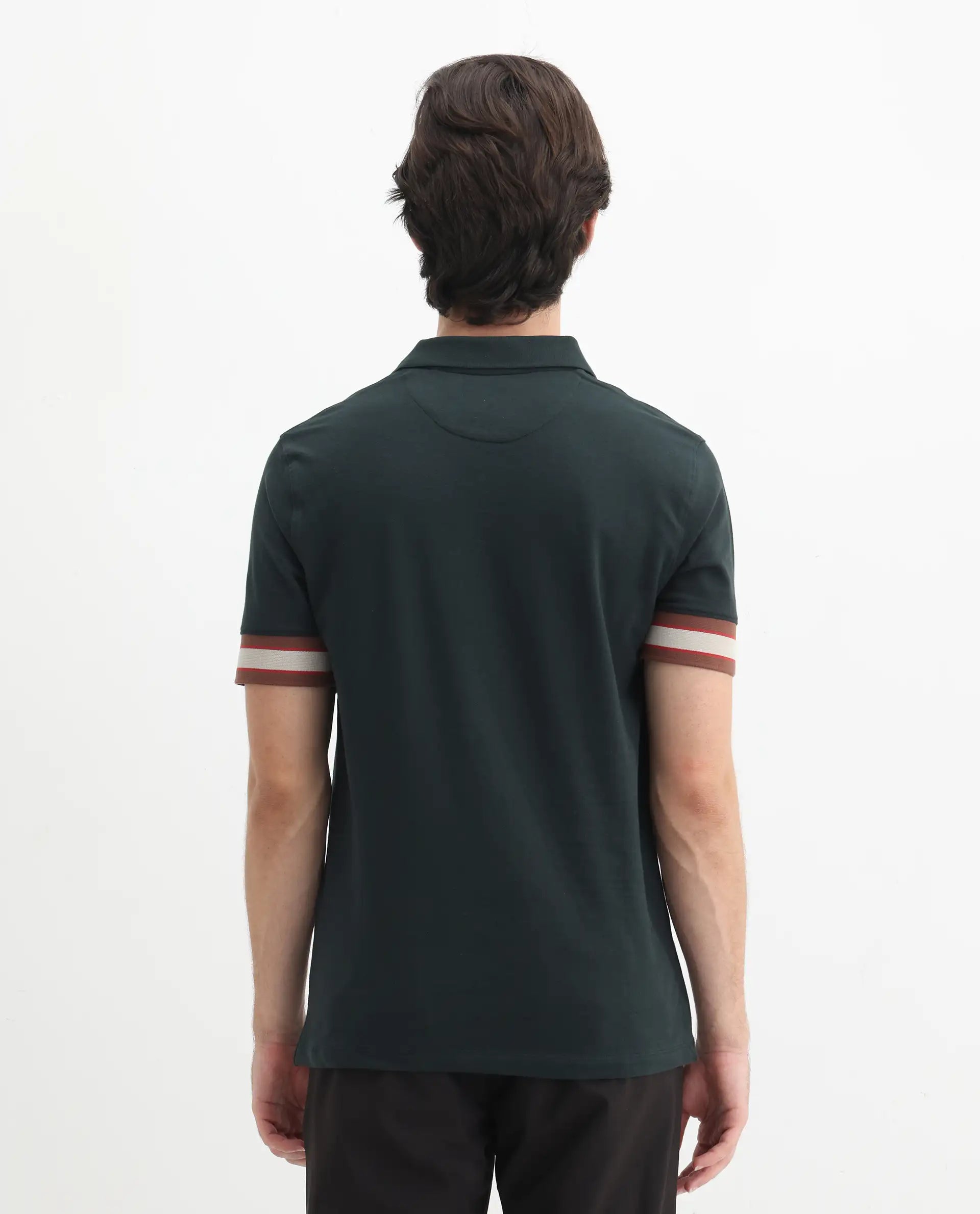 Rare Rabbit Men's Tao Green Cotton Plain Regular Fit Half Sleeve Polo