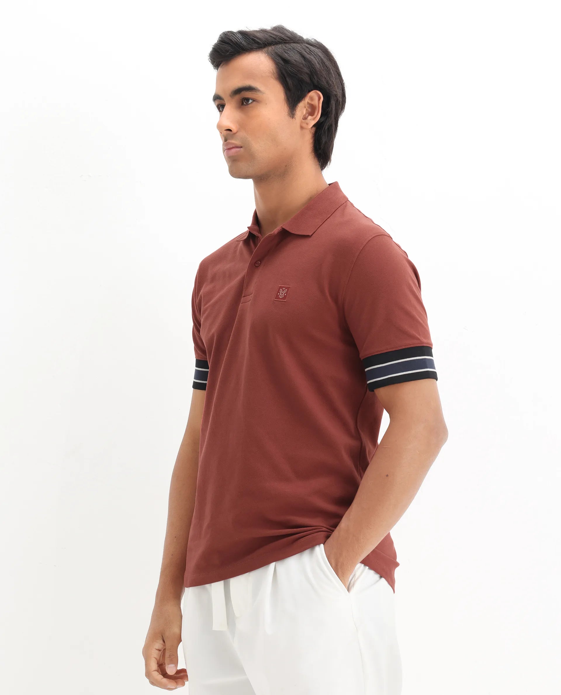 Rare Rabbit Men's Tao Red Cotton Plain Regular Fit Half Sleeve Polo