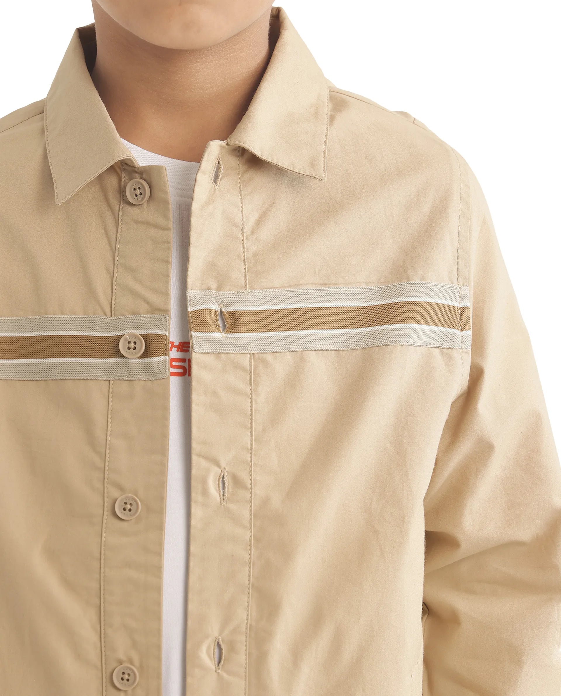 Rare Ones Kids Taper-S Beige Cotton Full Sleeve Button Closure Solid Terron Fit Shacket