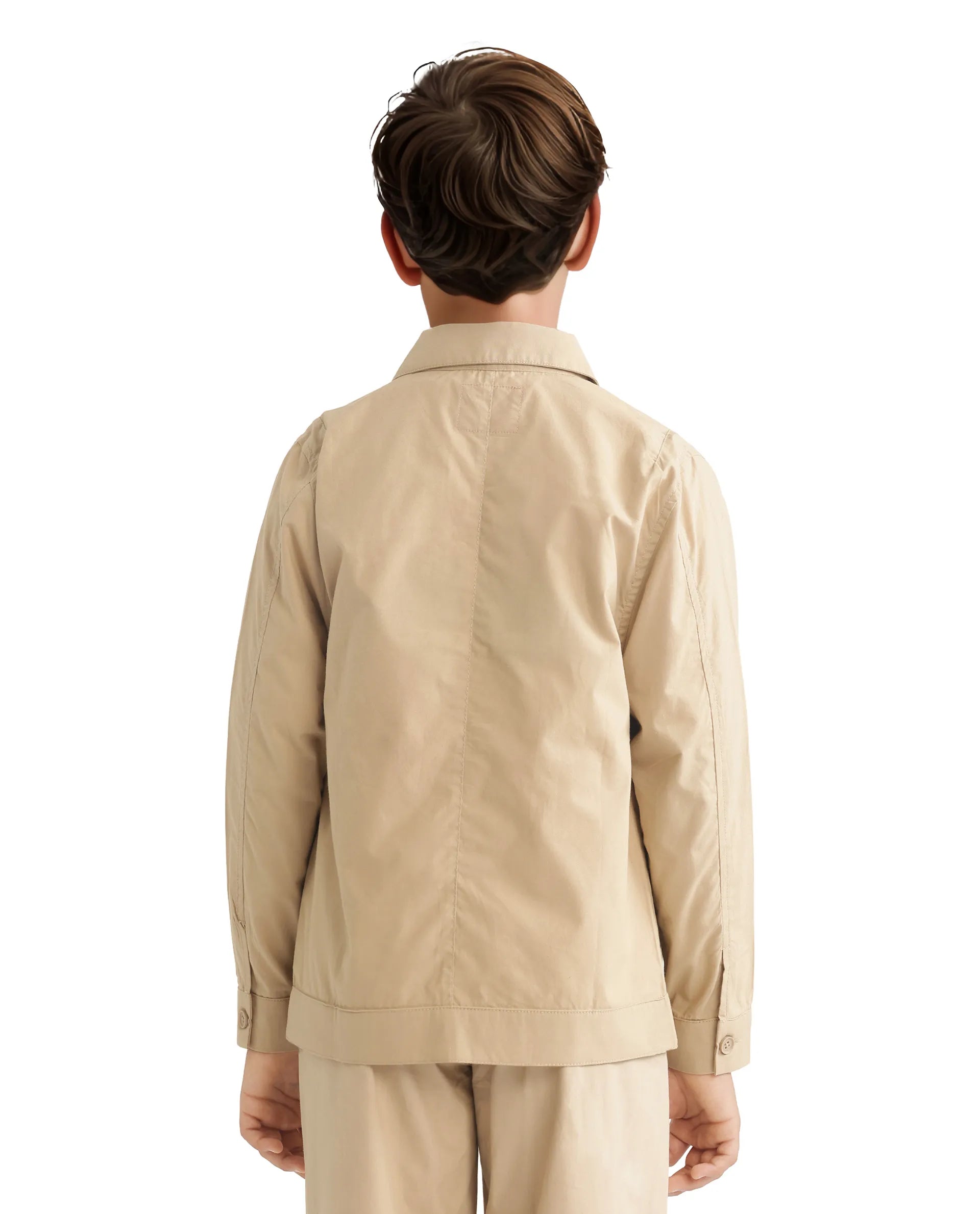 Rare Ones Kids Taper-S Beige Cotton Full Sleeve Button Closure Solid Terron Fit Shacket