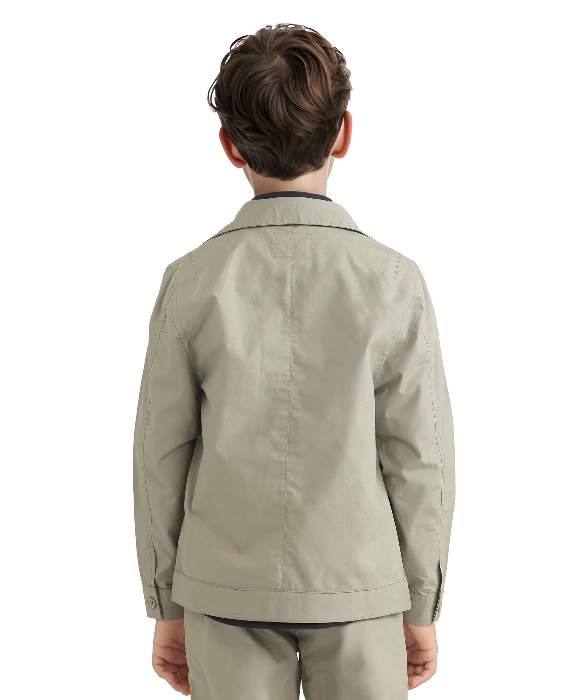 Rare Ones Kids Taper-S Olive Cotton Full Sleeve Button Closure Solid Terron Fit Shacket
