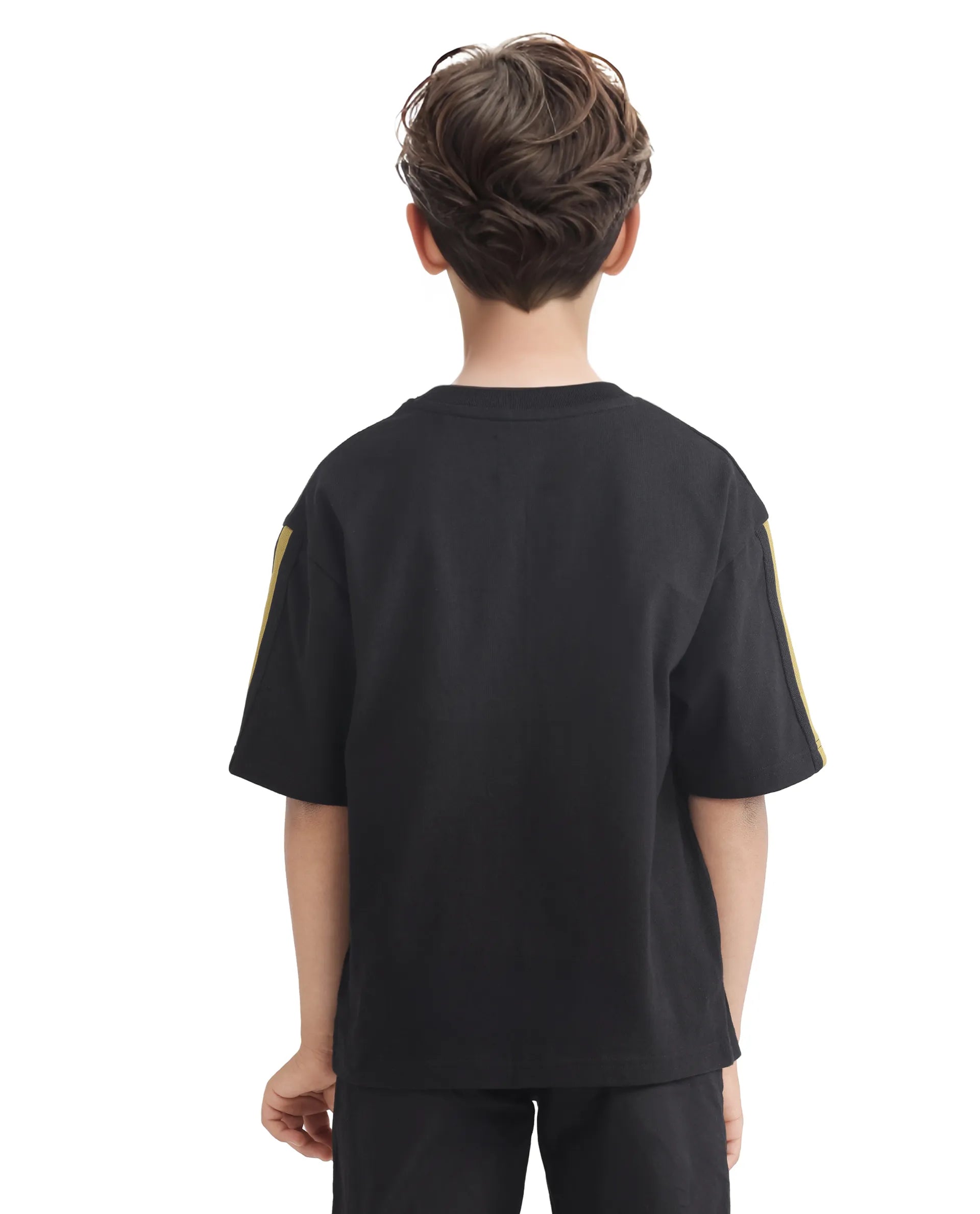 Rare Ones Kids Taper-T Black Polyester Blend Short Sleeve Crew Neck Print T-Shirt