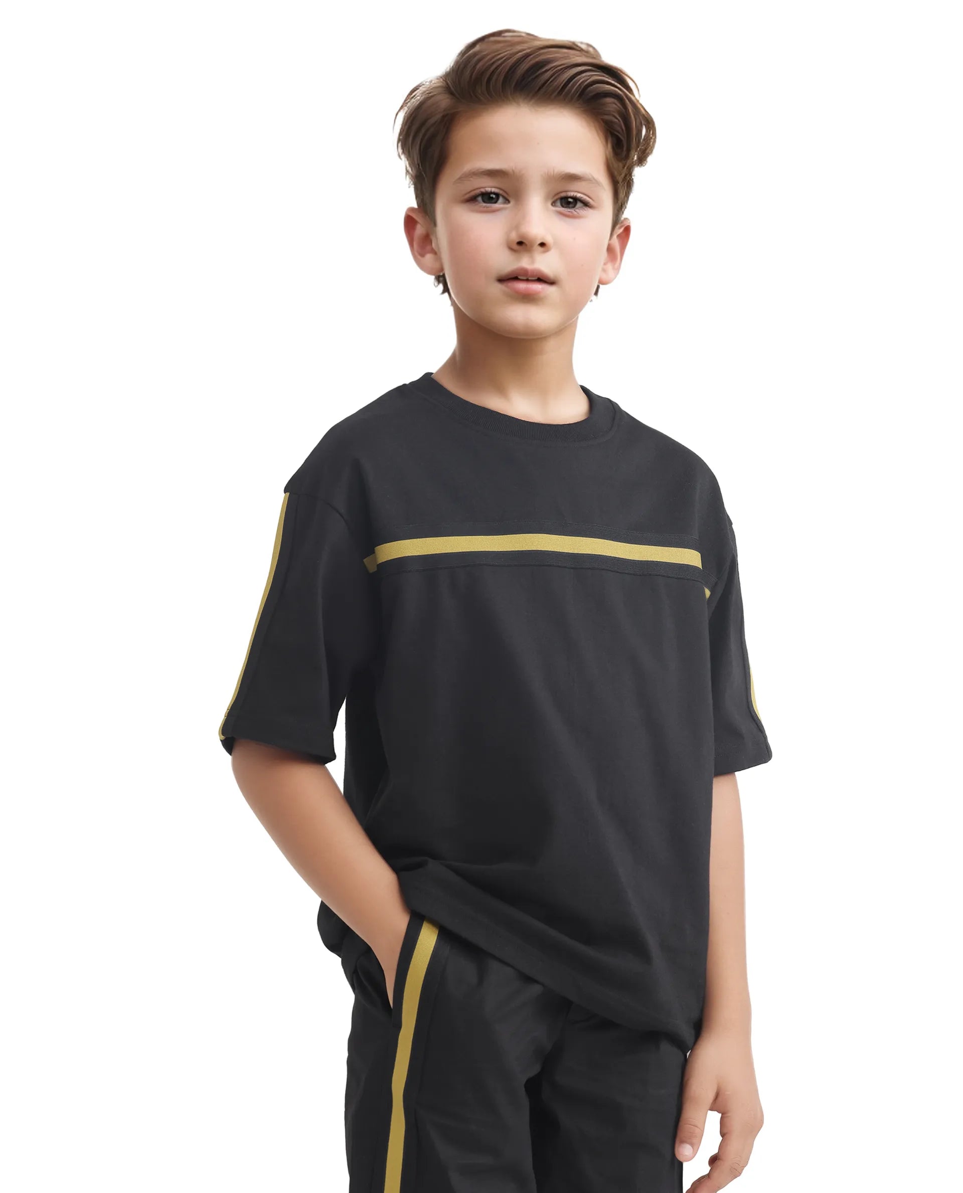 Rare Ones Kids Taper-T Black Polyester Blend Short Sleeve Crew Neck Print T-Shirt