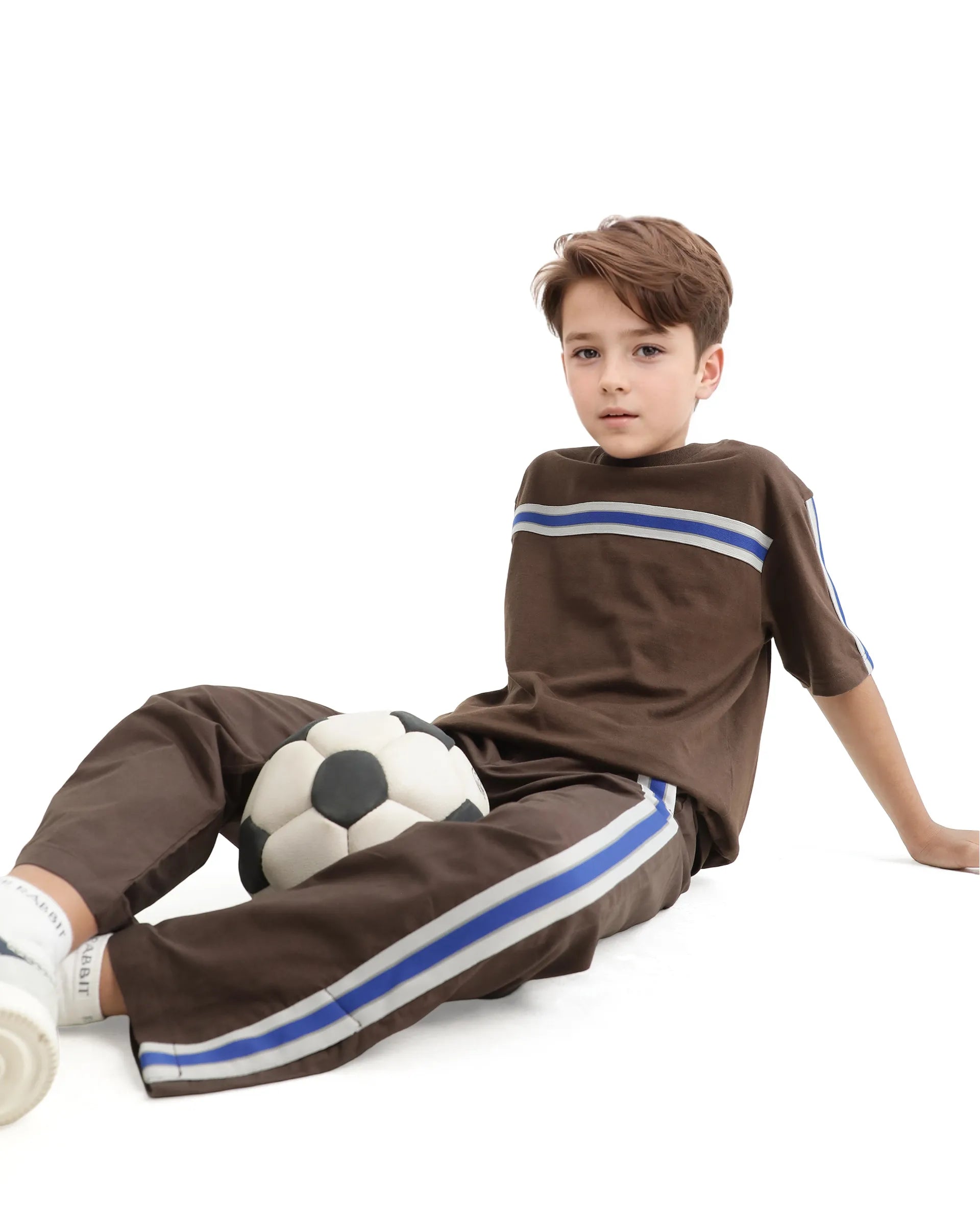 Rare Ones Kids Taper-B Brown Tape Detailed Button And Zip Closure Regular Fit Cotton Trouser