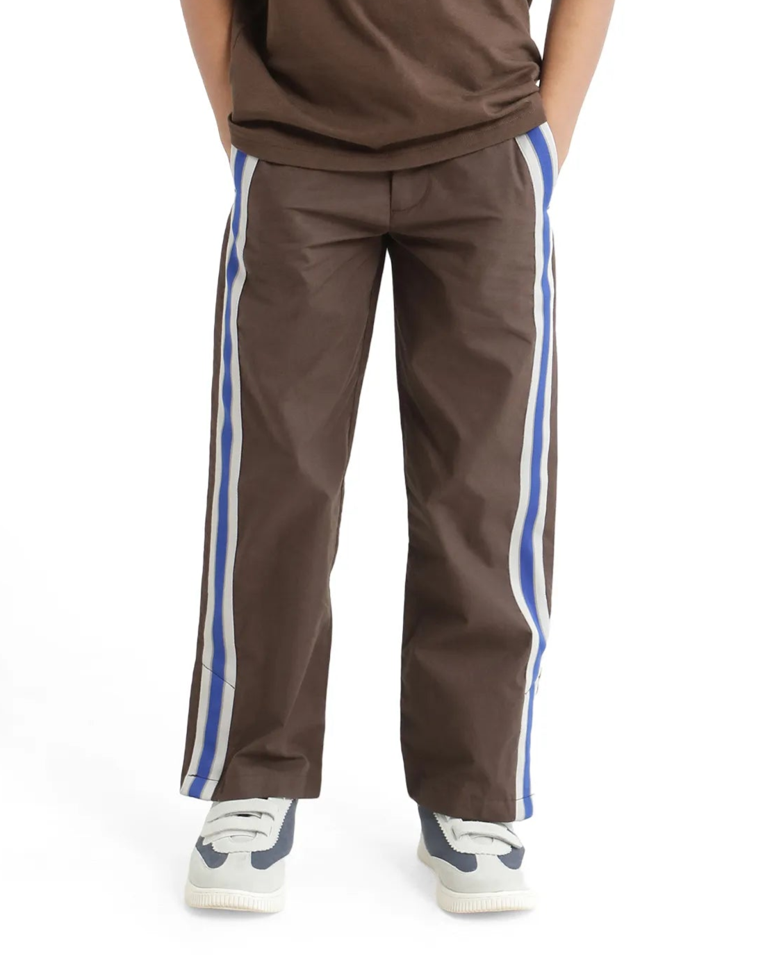 Rare Ones Kids Taper-B Brown Tape Detailed Button And Zip Closure Regular Fit Cotton Trouser
