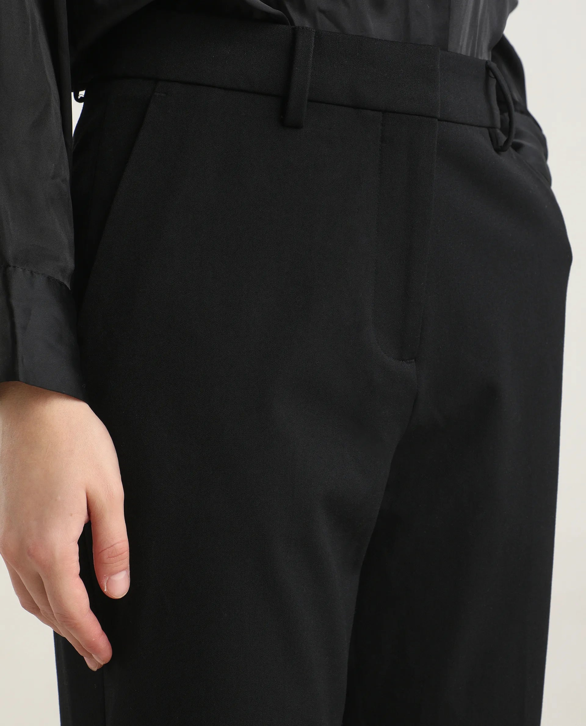 Rareism Women's Taper Black Polyester Blend Tapered Ankle Length Plain Travel Trouser