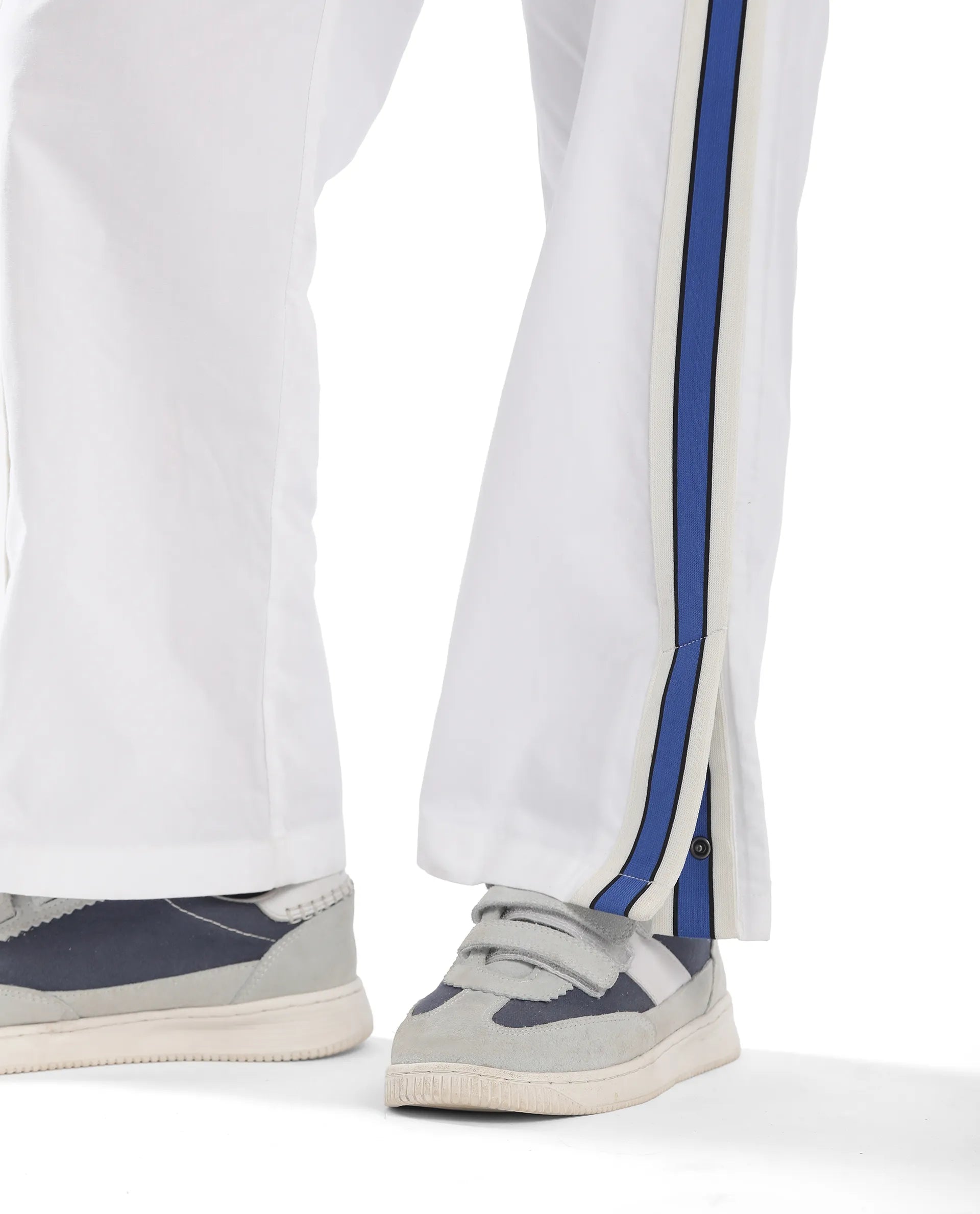 Rare Ones Kids Taper-B White Cotton Tape Detailed Button And Zip Closure Regular Fit Cotton Trouser