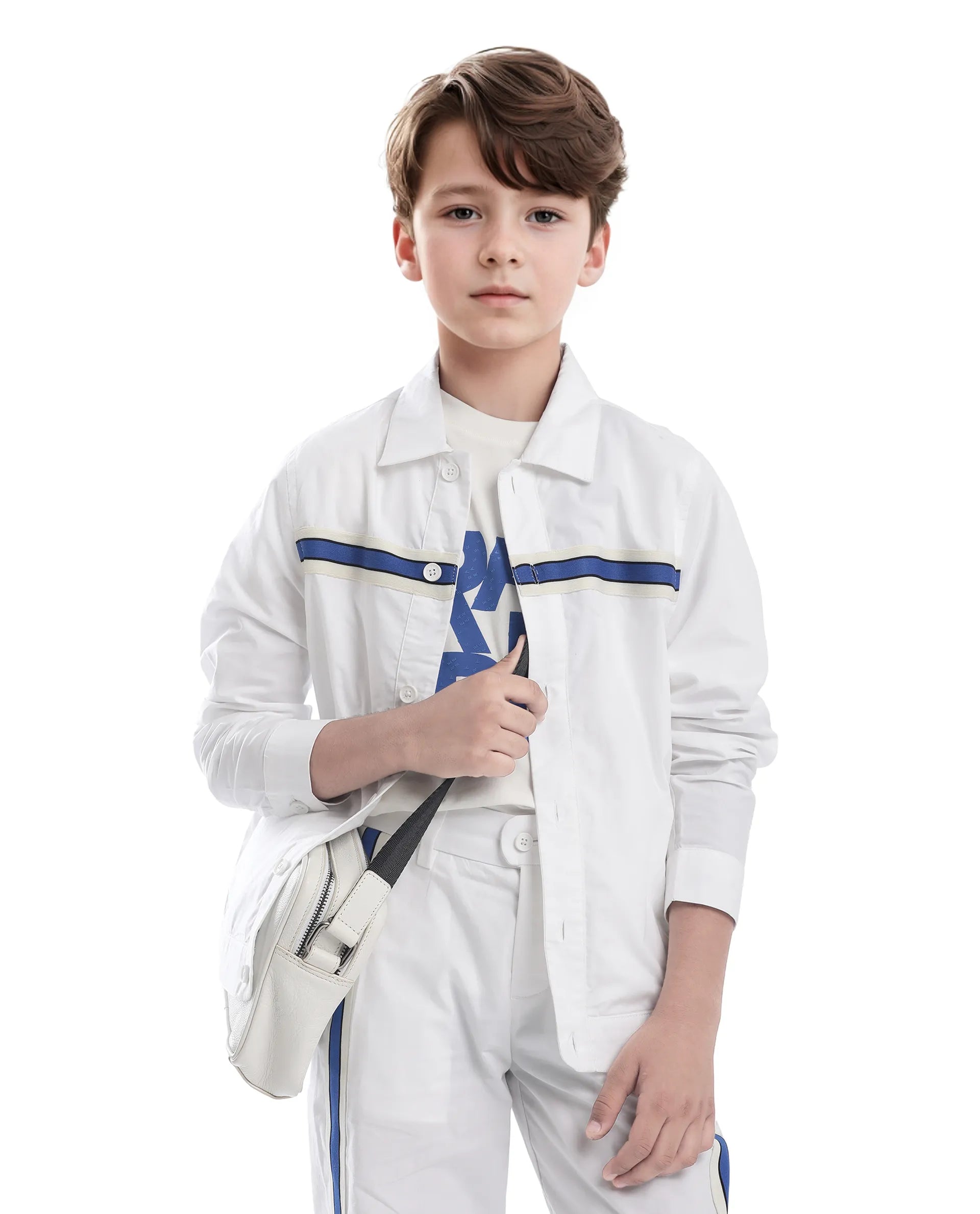 Rare Ones Kids Taper-S White Cotton Full Sleeve Button Closure Solid Terron Fit Shacket