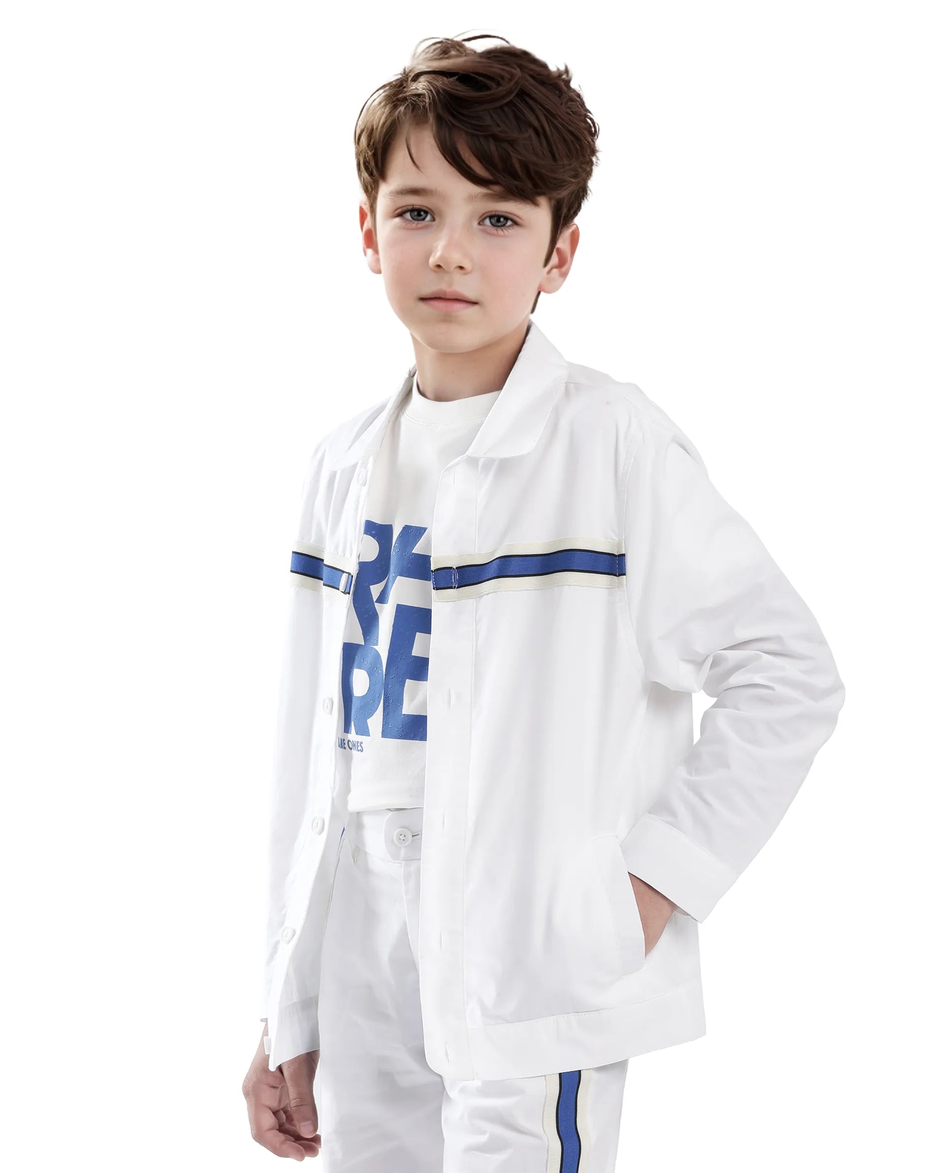 Rare Ones Kids Taper-S White Cotton Full Sleeve Button Closure Solid Terron Fit Shacket