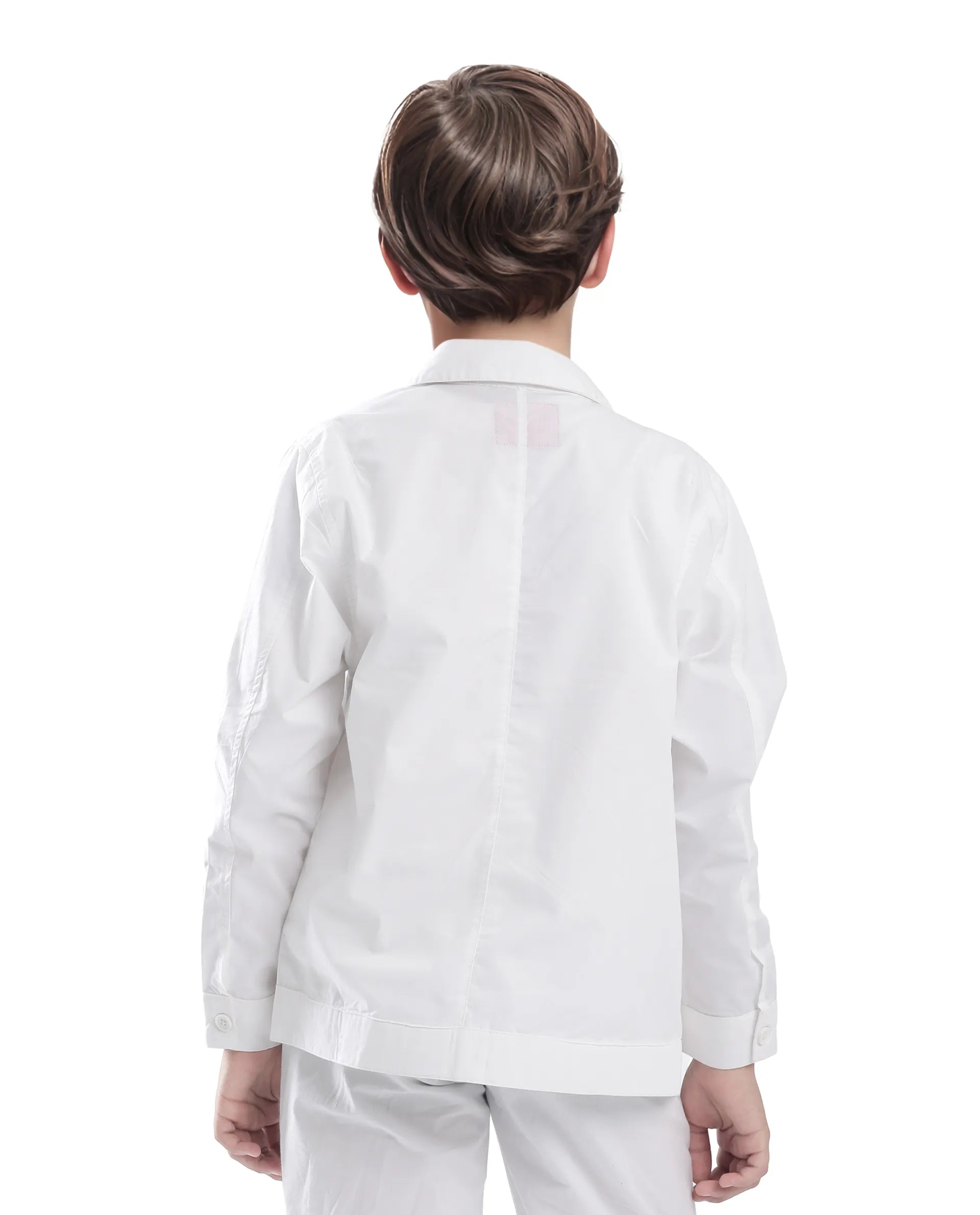 Rare Ones Kids Taper-S White Cotton Full Sleeve Button Closure Solid Terron Fit Shacket
