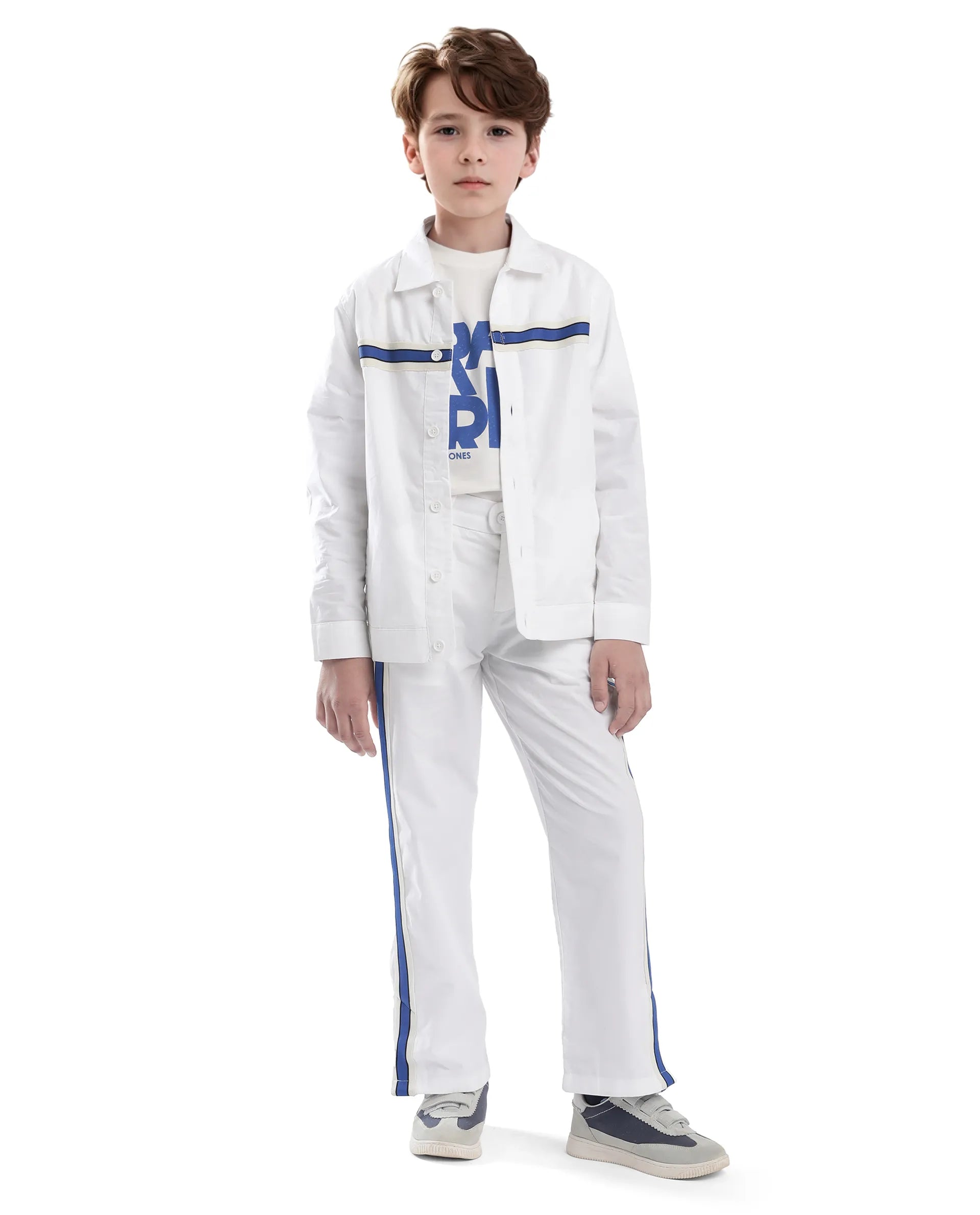 Rare Ones Kids Taper-S White Cotton Full Sleeve Button Closure Solid Terron Fit Shacket