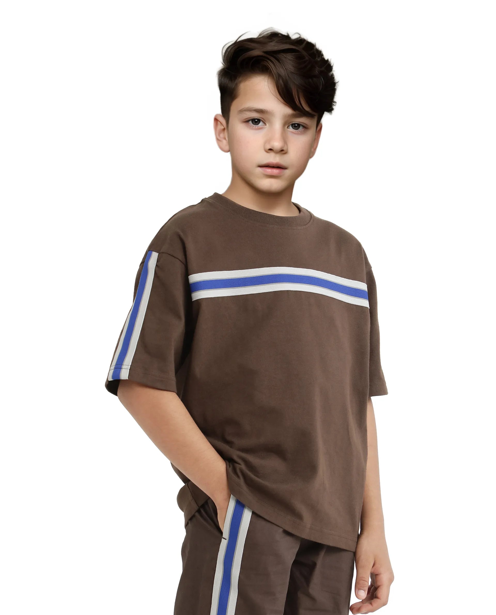 Rare Ones Kids Taper-T Dark Brown Polyester Fabric Short Sleeve Crew Neck Plain T-Shirt