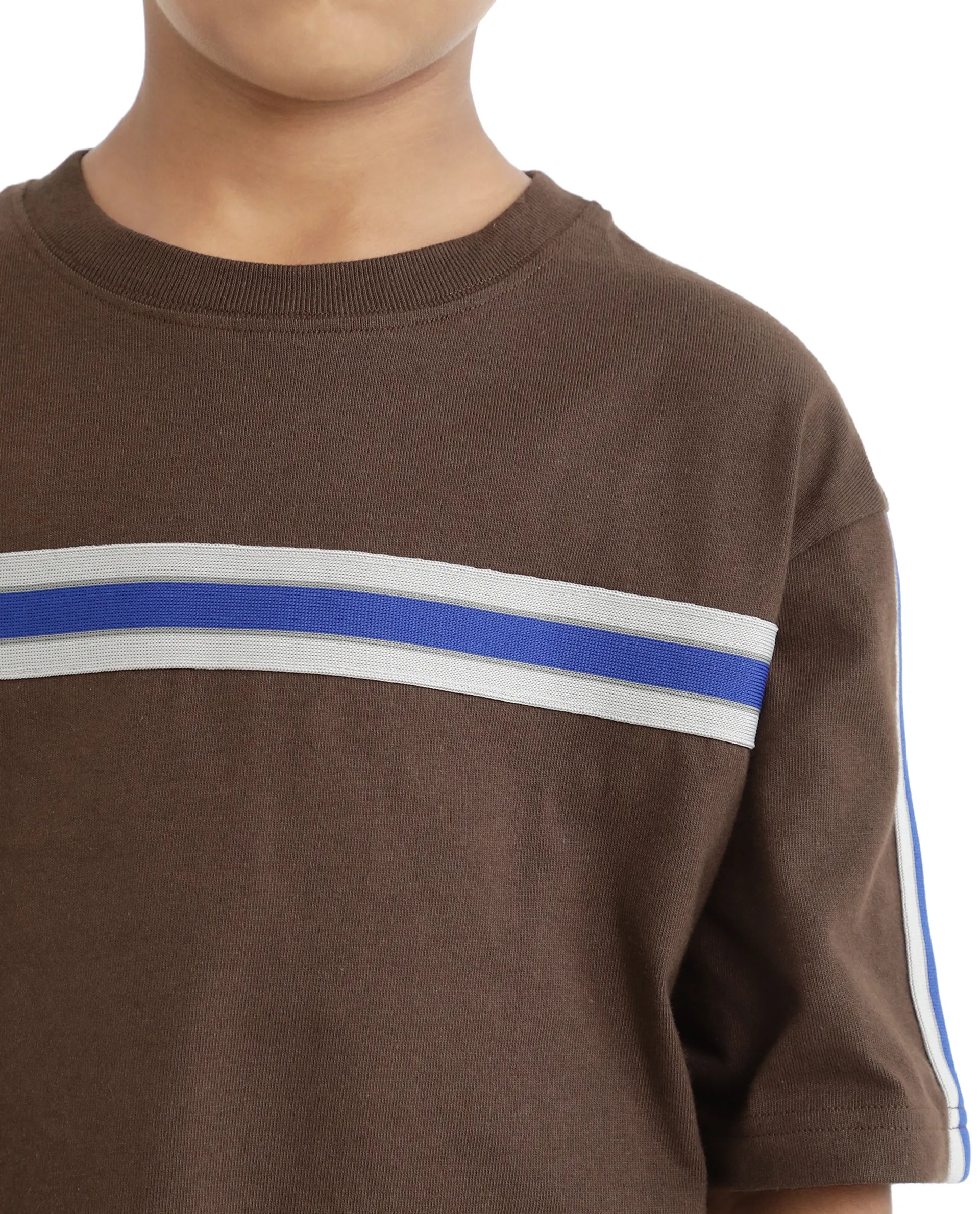 Rare Ones Kids Taper-T Dark Brown Polyester Fabric Short Sleeve Crew Neck Plain T-Shirt