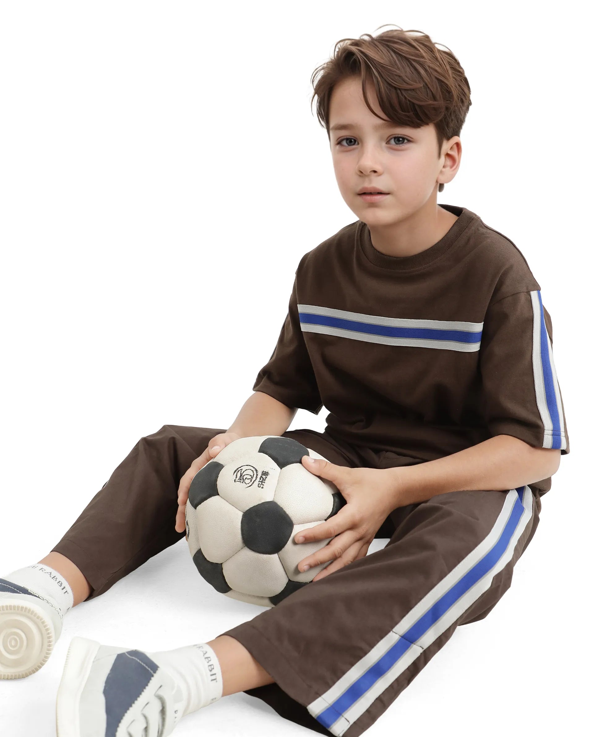 Rare Ones Kids Taper-T Dark Brown Polyester Fabric Short Sleeve Crew Neck Plain T-Shirt