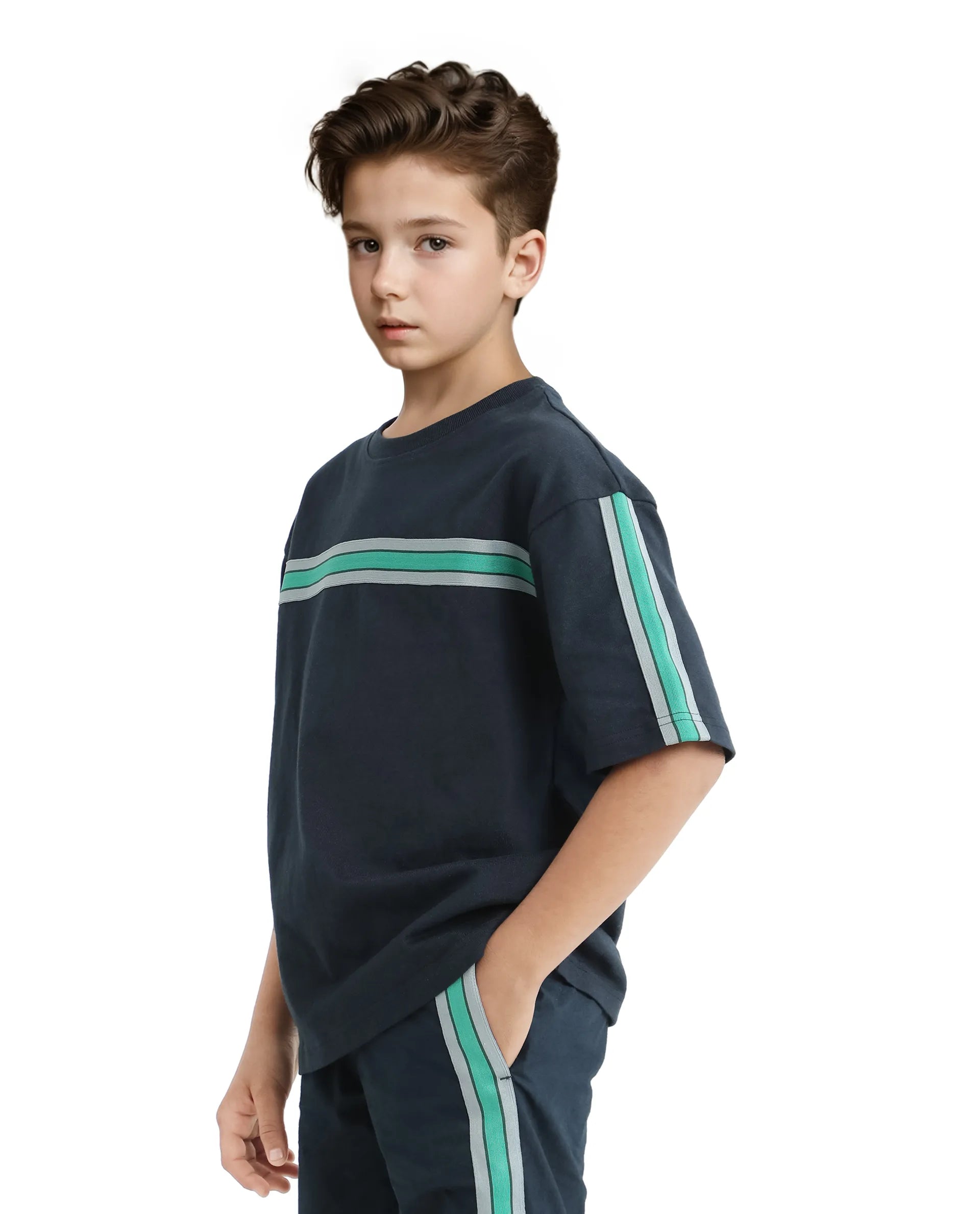 Rare Ones Kids Taper-T Navy Polyester Blend Short Sleeve Crew Neck Print T-Shirt