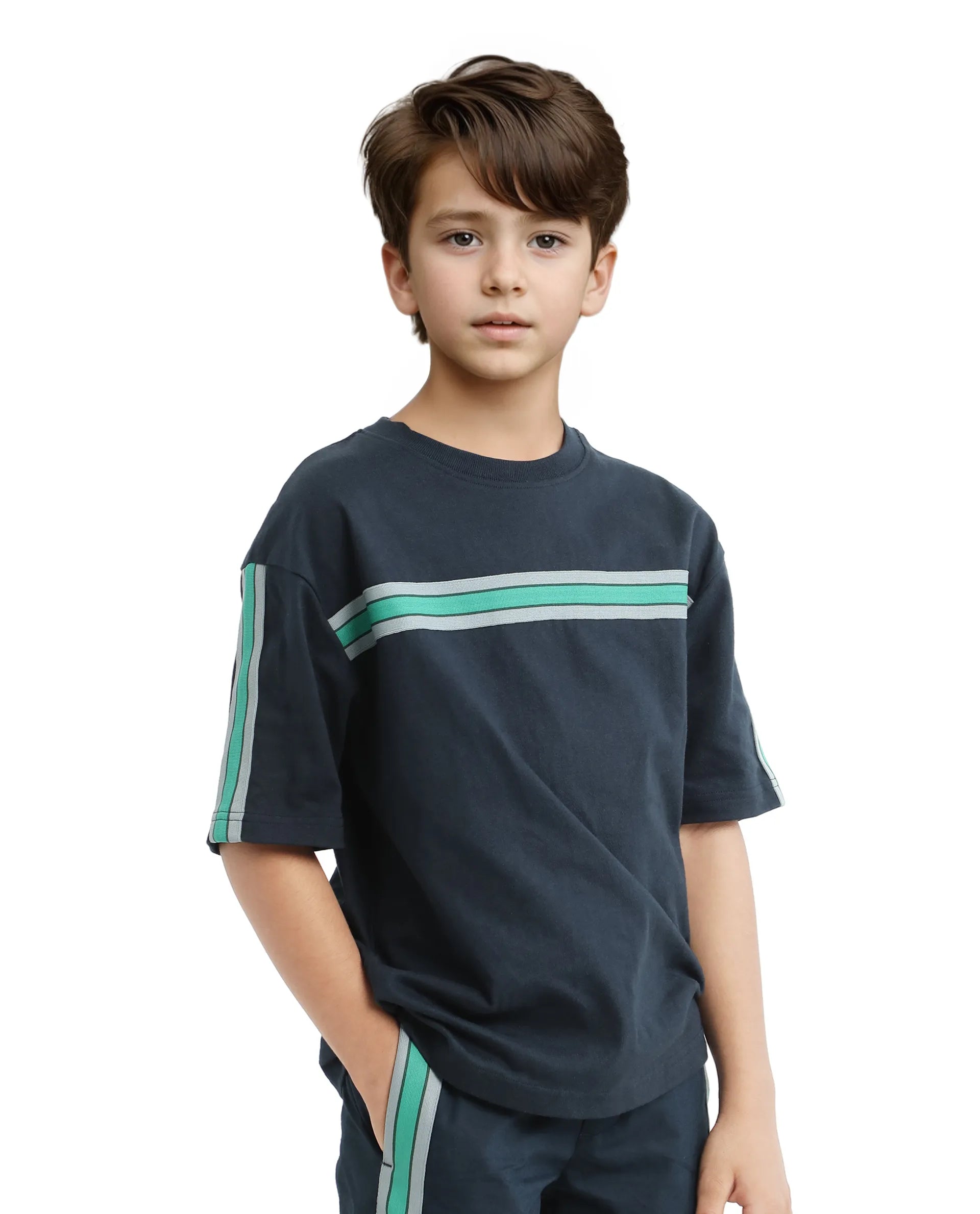 Rare Ones Kids Taper-T Navy Polyester Blend Short Sleeve Crew Neck Print T-Shirt