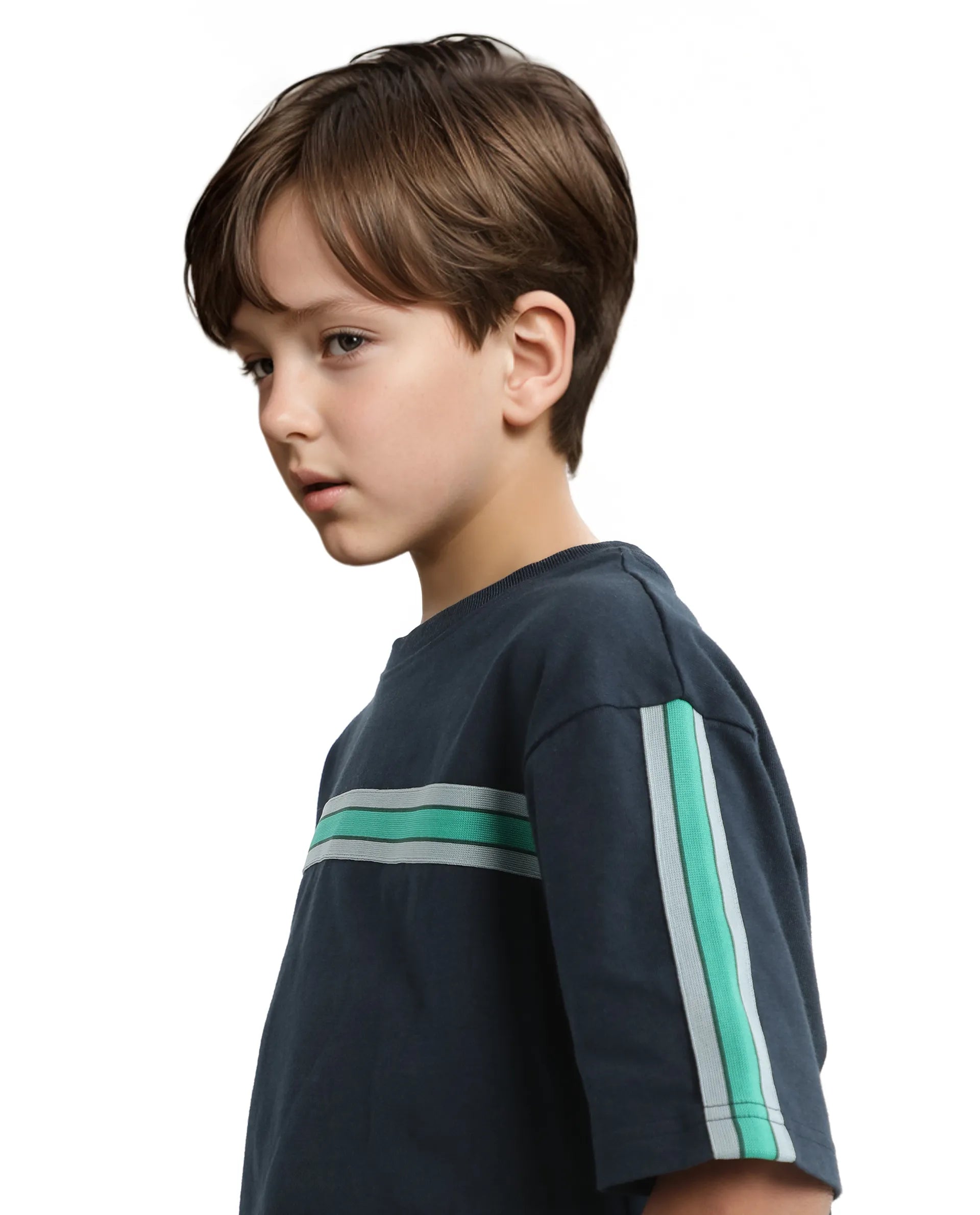 Rare Ones Kids Taper-T Navy Polyester Blend Short Sleeve Crew Neck Print T-Shirt