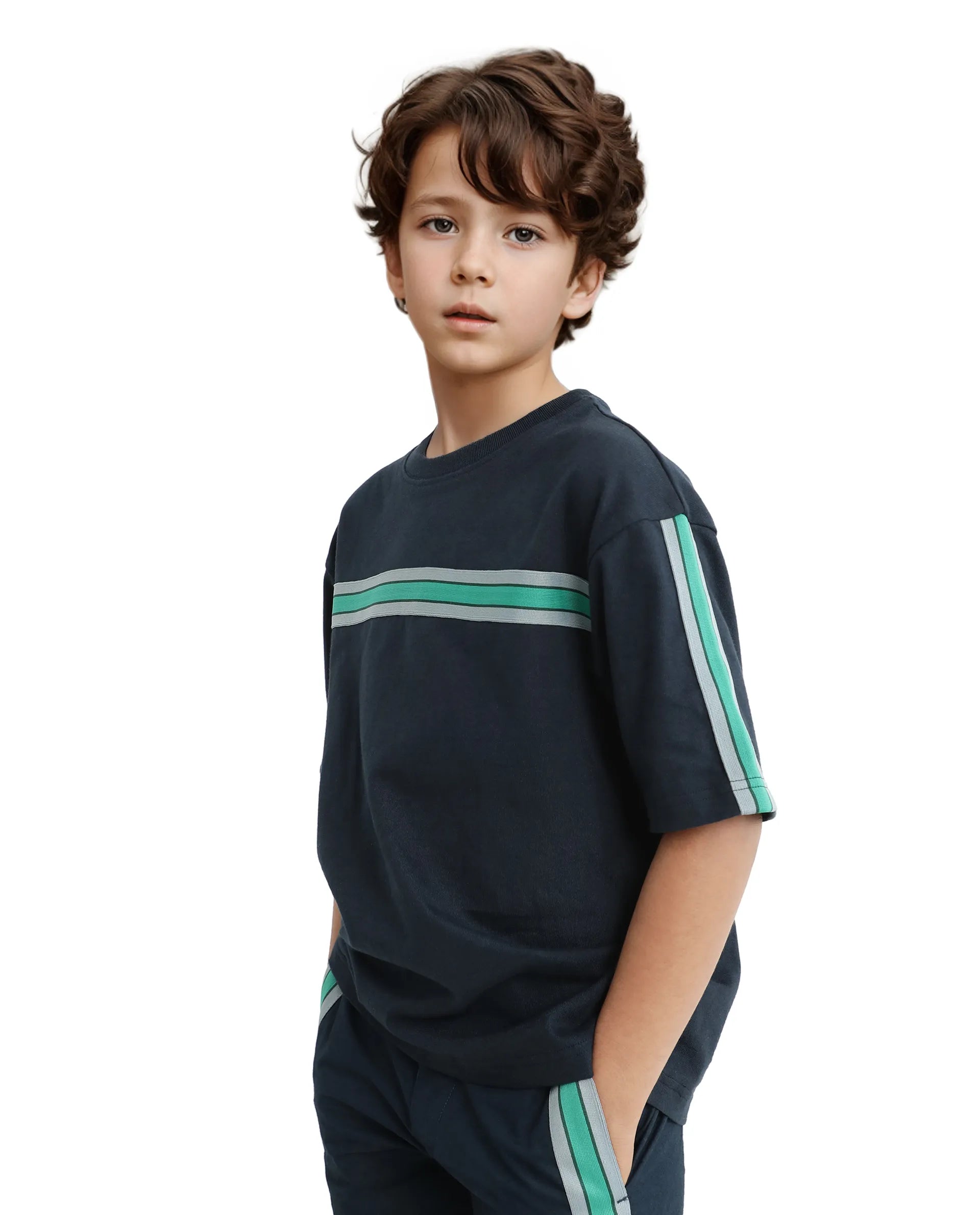 Rare Ones Kids Taper-T Navy Polyester Blend Short Sleeve Crew Neck Print T-Shirt