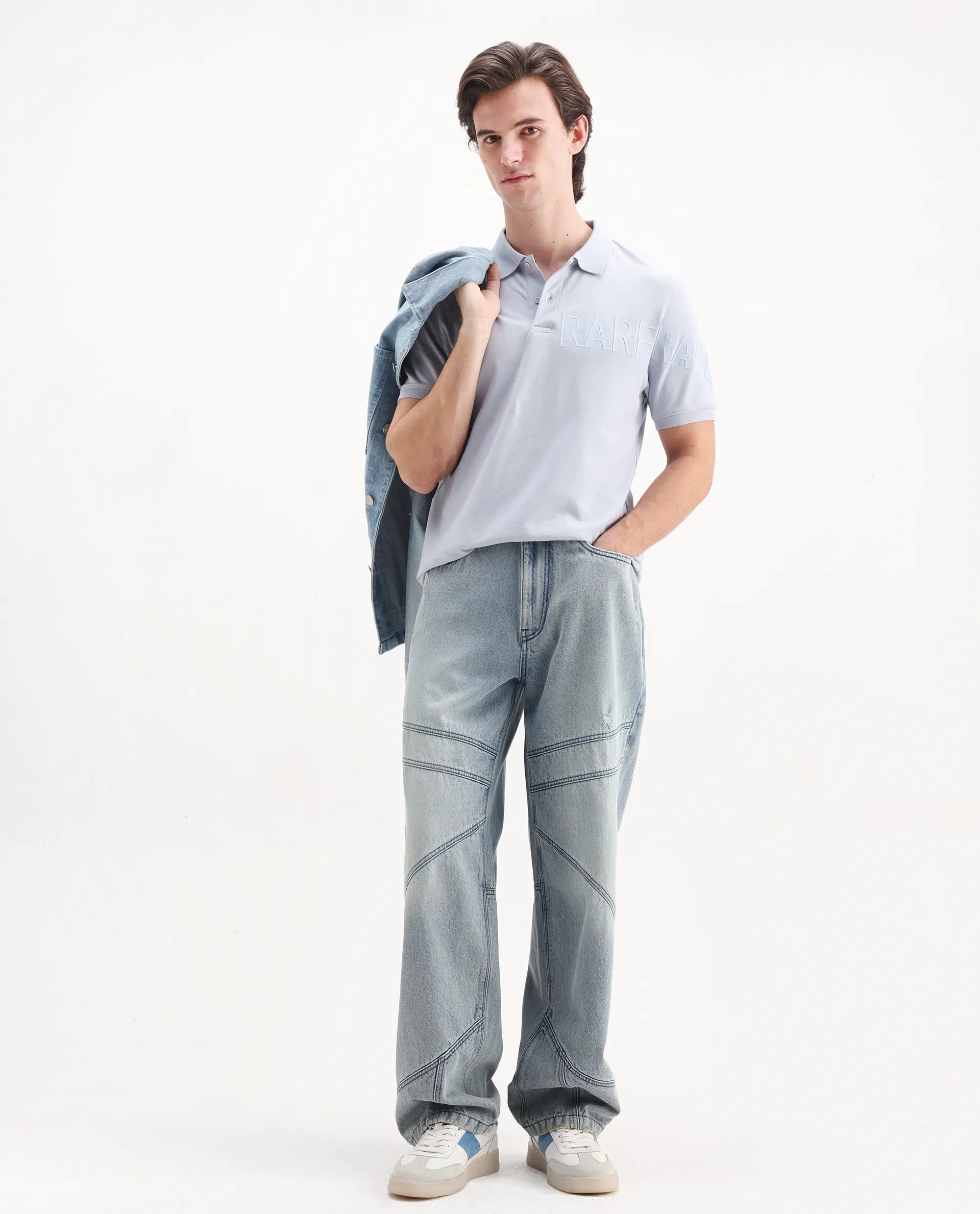 Rare Rabbit Men's Taro Blue Cotton Plain Regular Fit Half Sleeve Polo