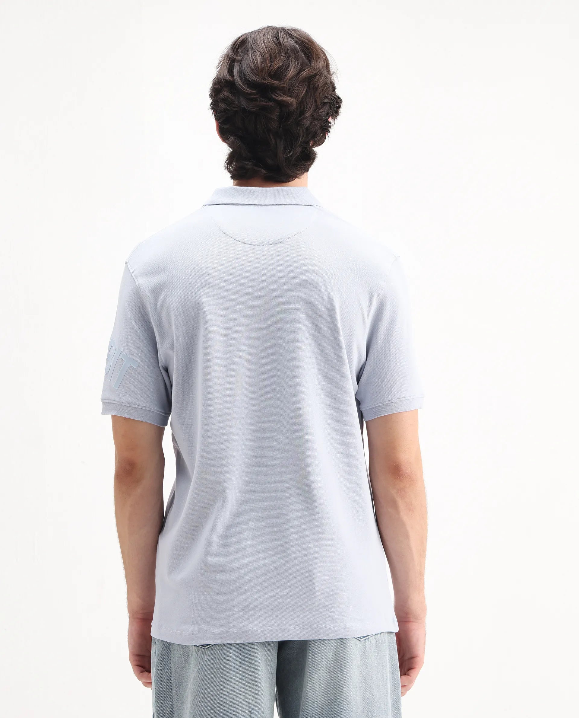 Rare Rabbit Men's Taro Blue Cotton Plain Regular Fit Half Sleeve Polo