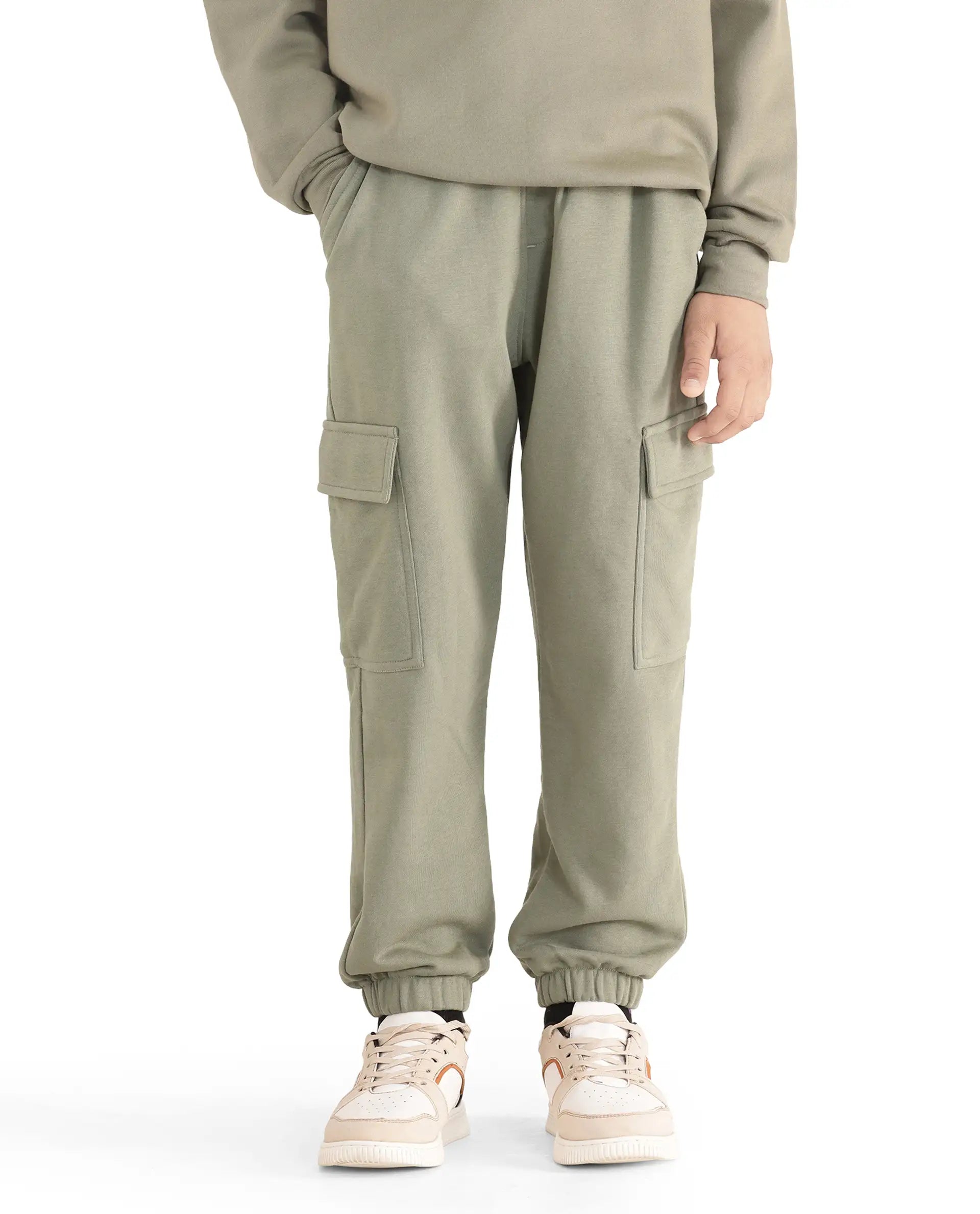 Rare Ones Kids Taro Dusky Green Cotton Poly Solid Trackpant