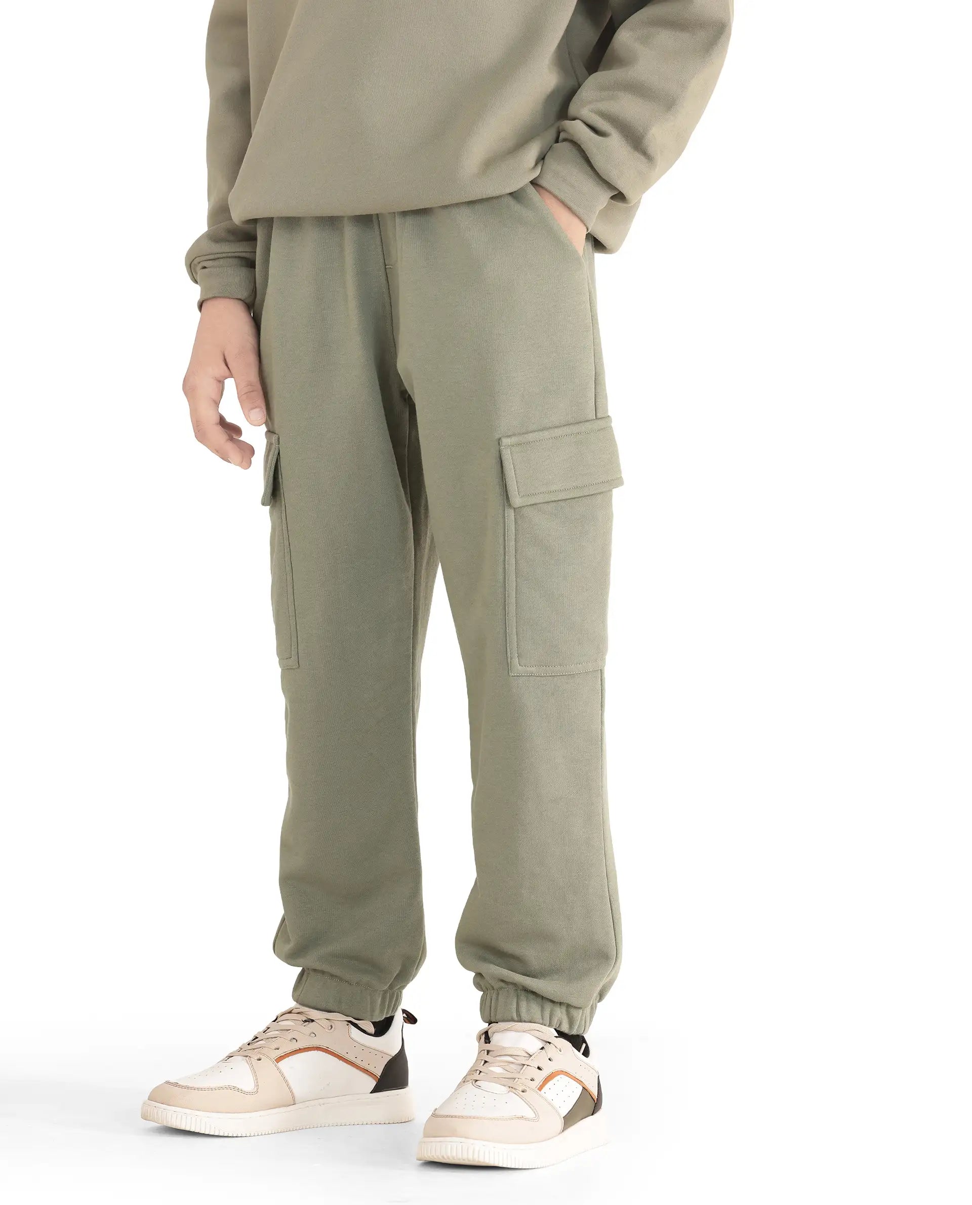 Rare Ones Kids Taro Dusky Green Cotton Poly Solid Trackpant
