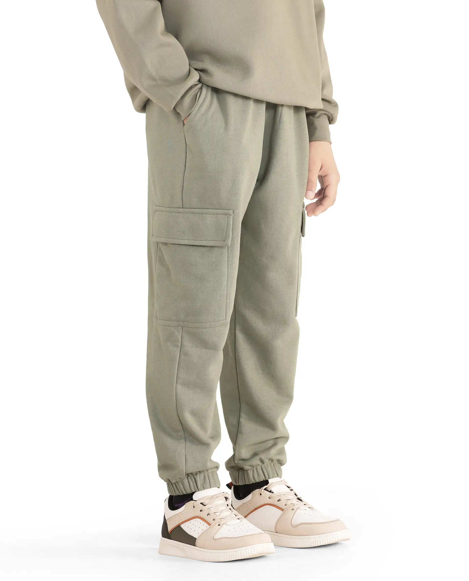 Rare Ones Kids Taro Dusky Green Cotton Poly Solid Trackpant