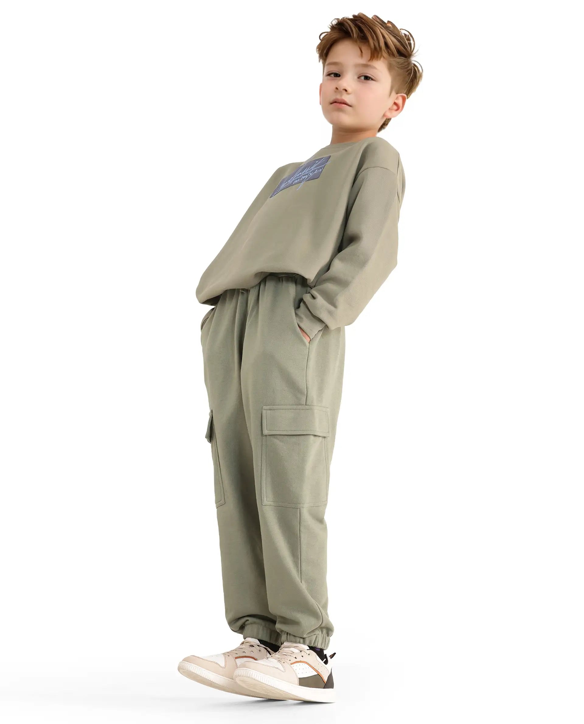 Rare Ones Kids Taro Dusky Green Cotton Poly Solid Trackpant