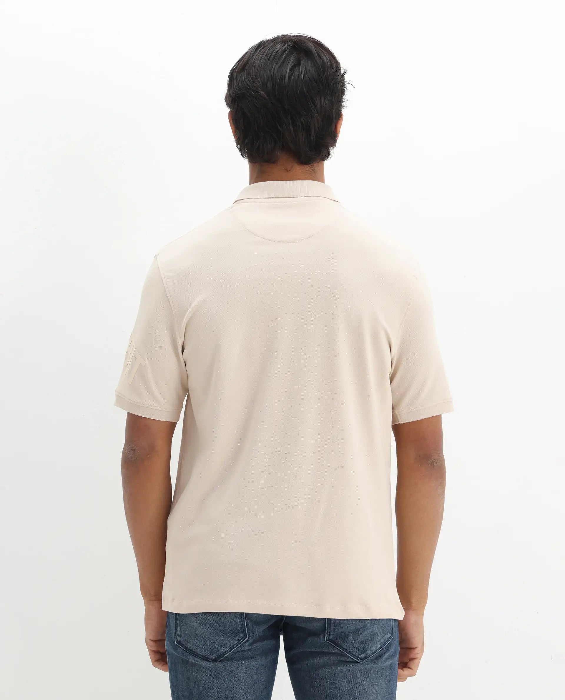 Rare Rabbit Men's Taro Light Beige Cotton Graphic Print Regular Fit Half Sleeve Polo