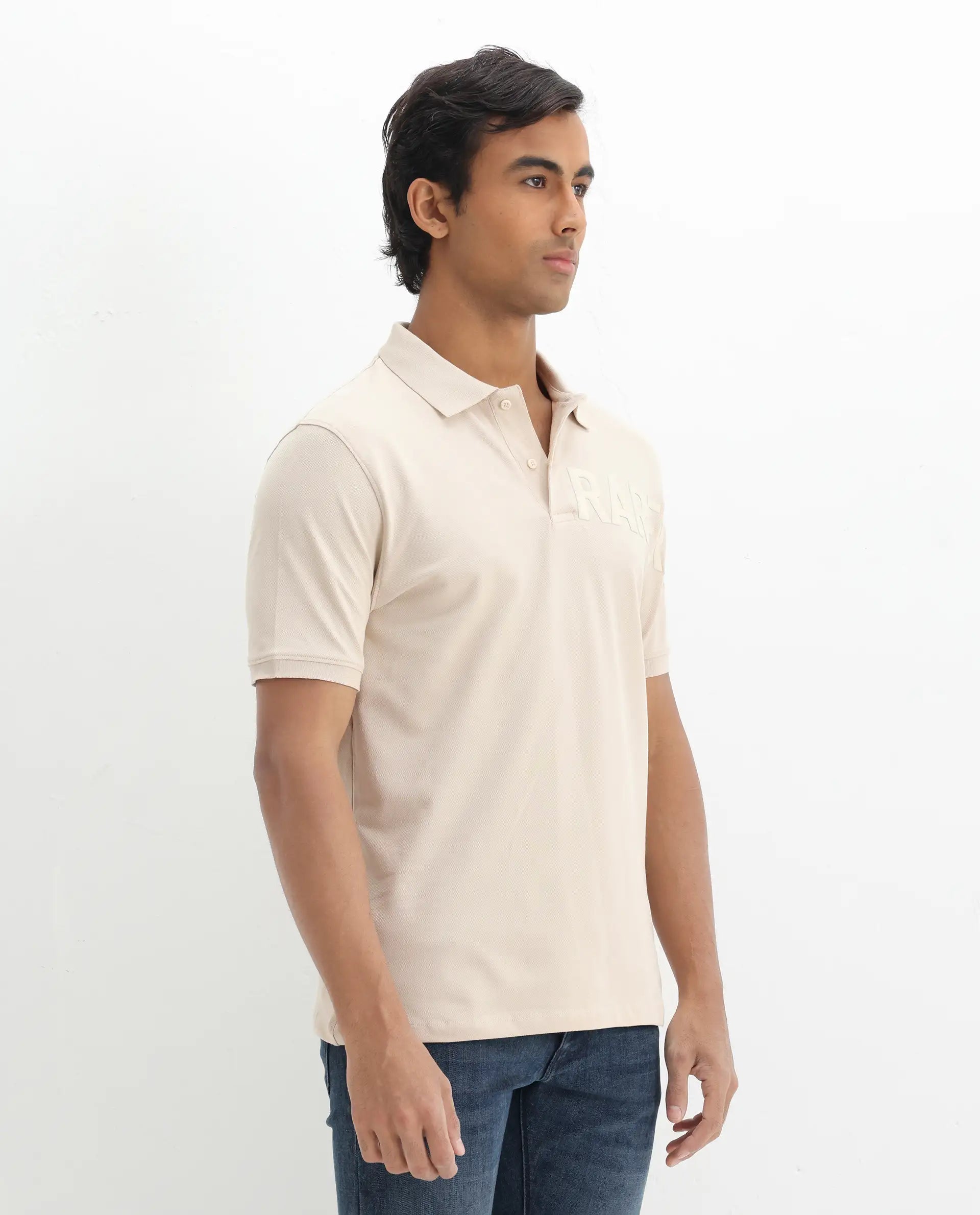 Rare Rabbit Men's Taro Light Beige Cotton Graphic Print Regular Fit Half Sleeve Polo