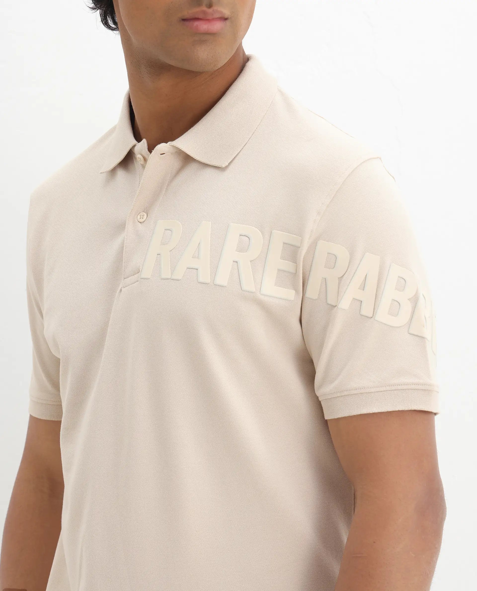 Rare Rabbit Men's Taro Light Beige Cotton Graphic Print Regular Fit Half Sleeve Polo