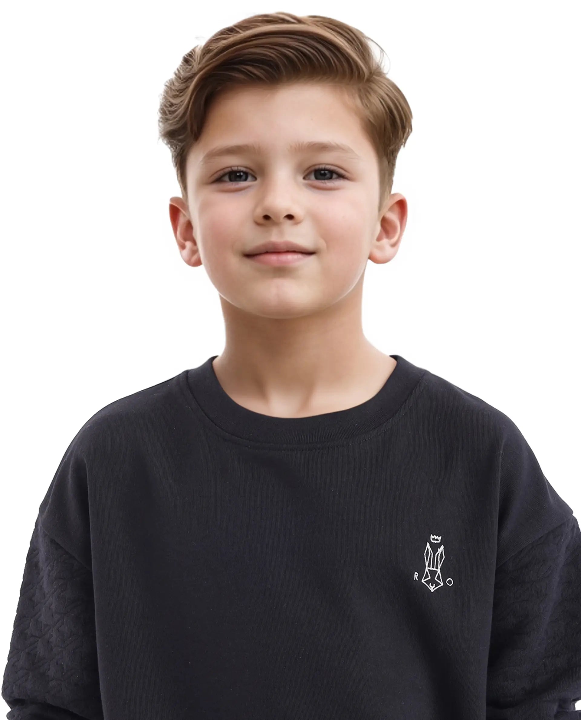 Rare Ones Kids Taron Black Cotton Poly Full Sleeve Embroidered Sweatshirt