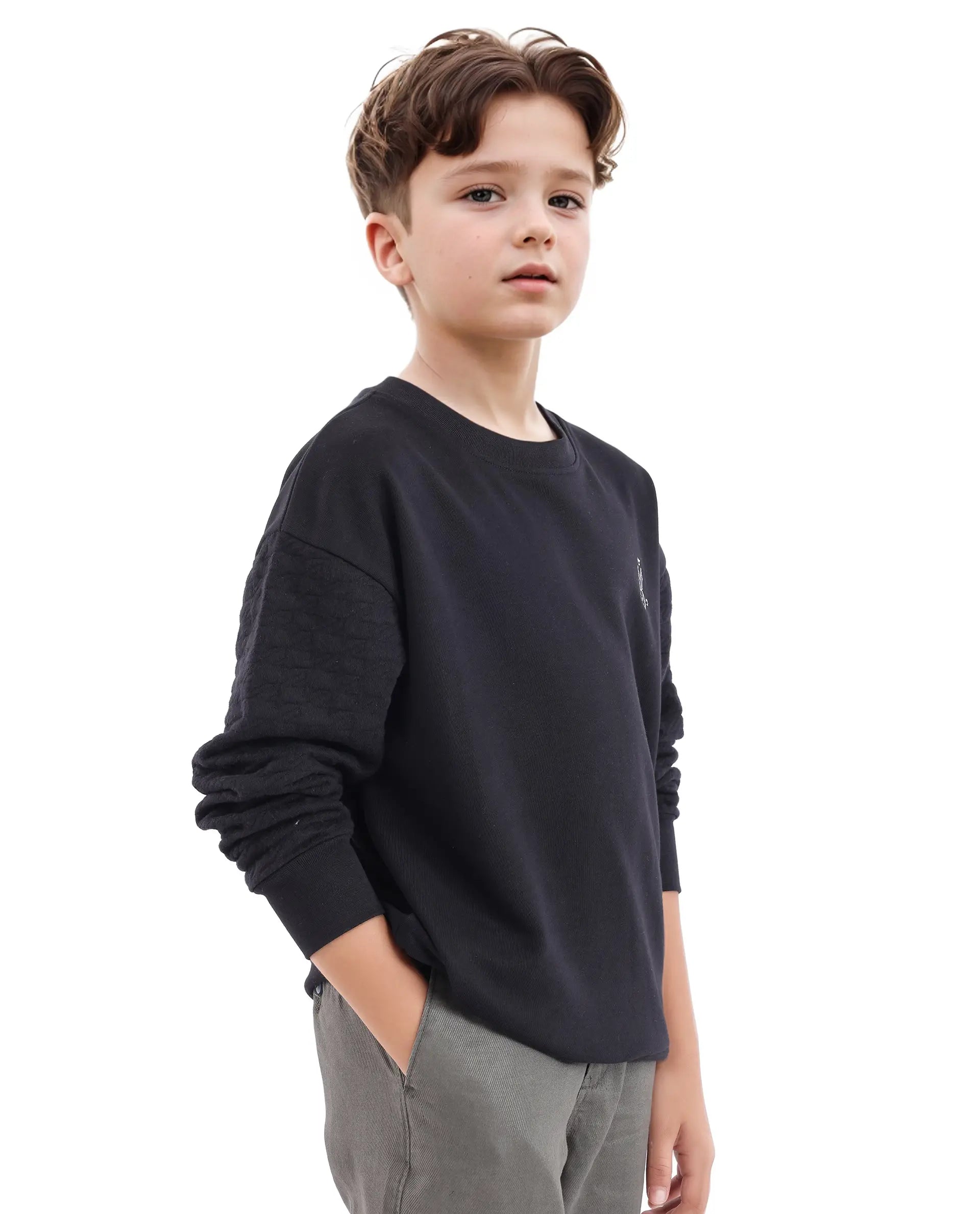 Rare Ones Kids Taron Black Cotton Poly Full Sleeve Embroidered Sweatshirt
