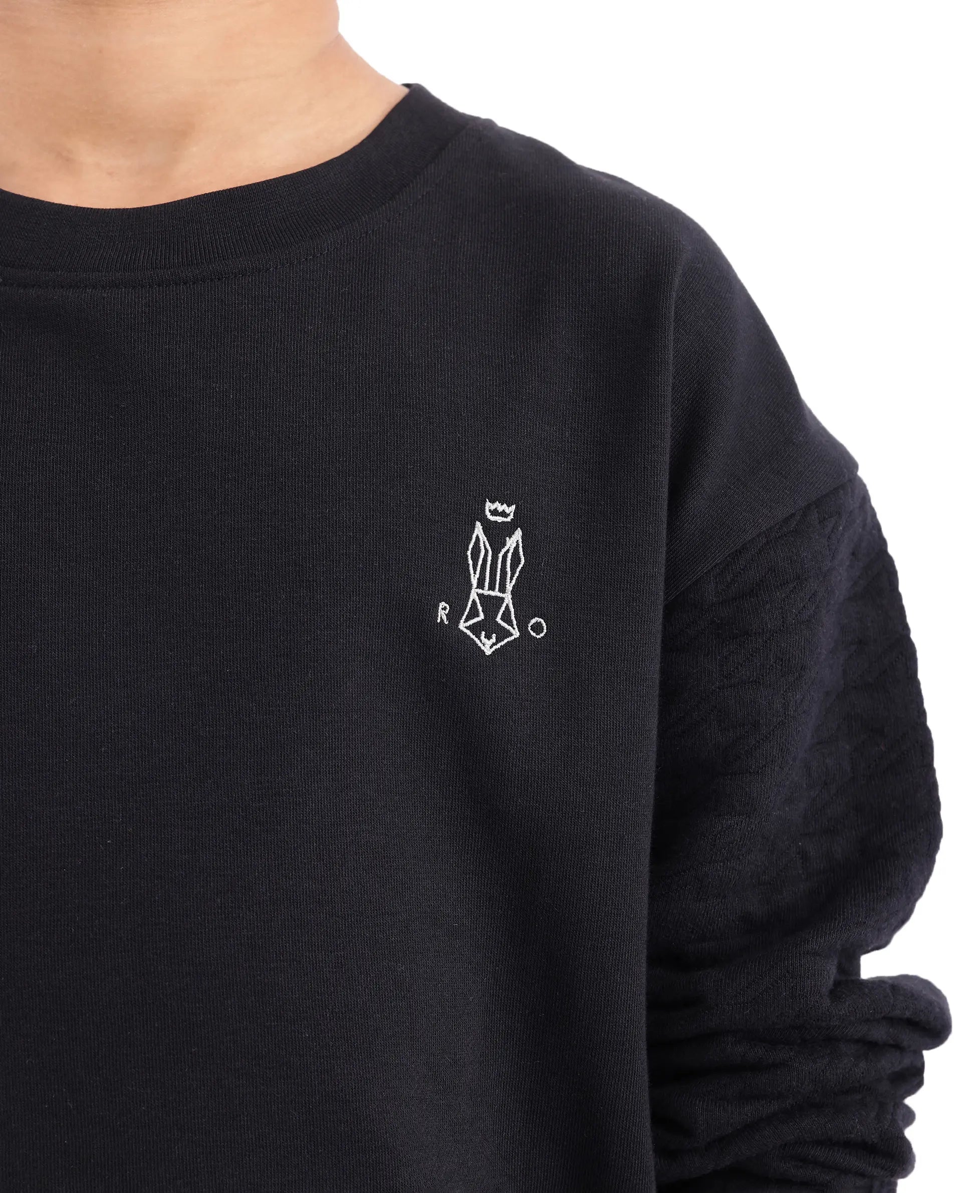 Rare Ones Kids Taron Black Cotton Poly Full Sleeve Embroidered Sweatshirt