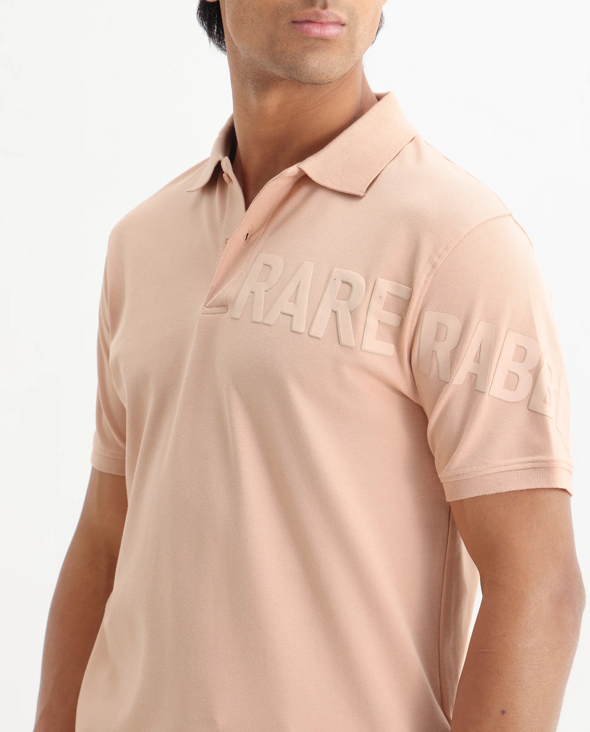Rare Rabbit Men's Taro Peach Cotton Plain Regular Fit Half Sleeve Polo