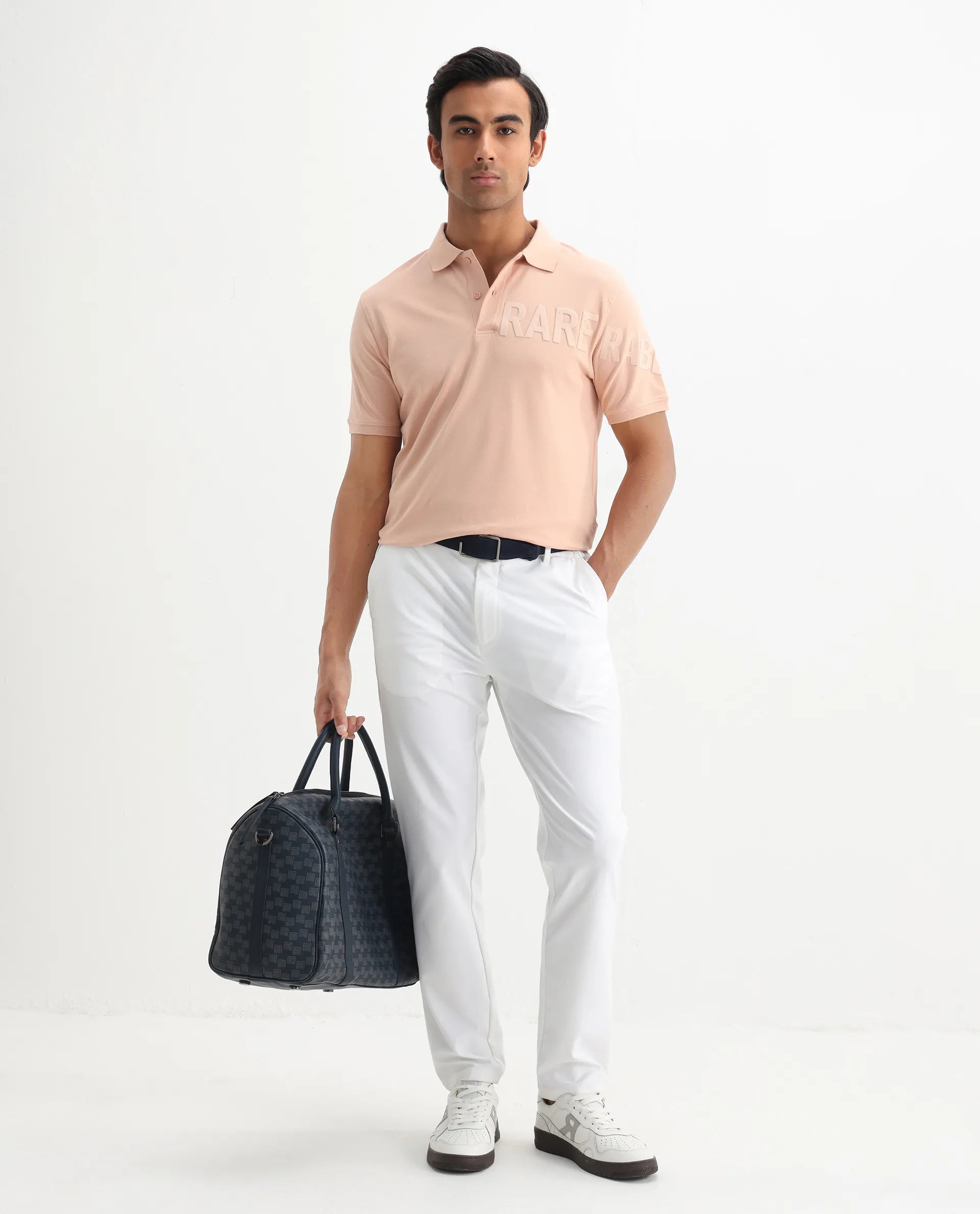 Rare Rabbit Men's Taro Peach Cotton Plain Regular Fit Half Sleeve Polo