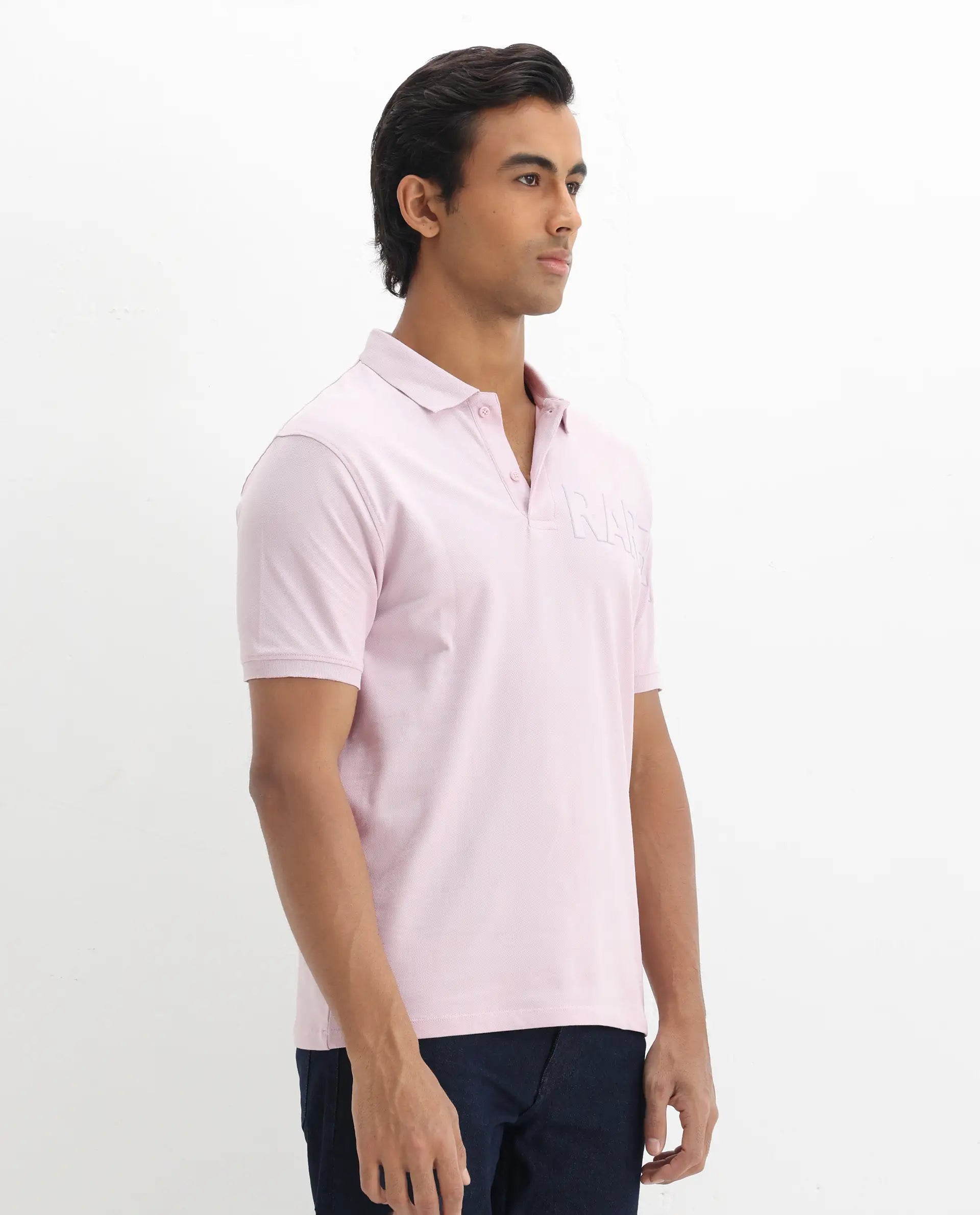 Rare Rabbit Men's Taro Pink Cotton Plain Regular Fit Half Sleeve Polo
