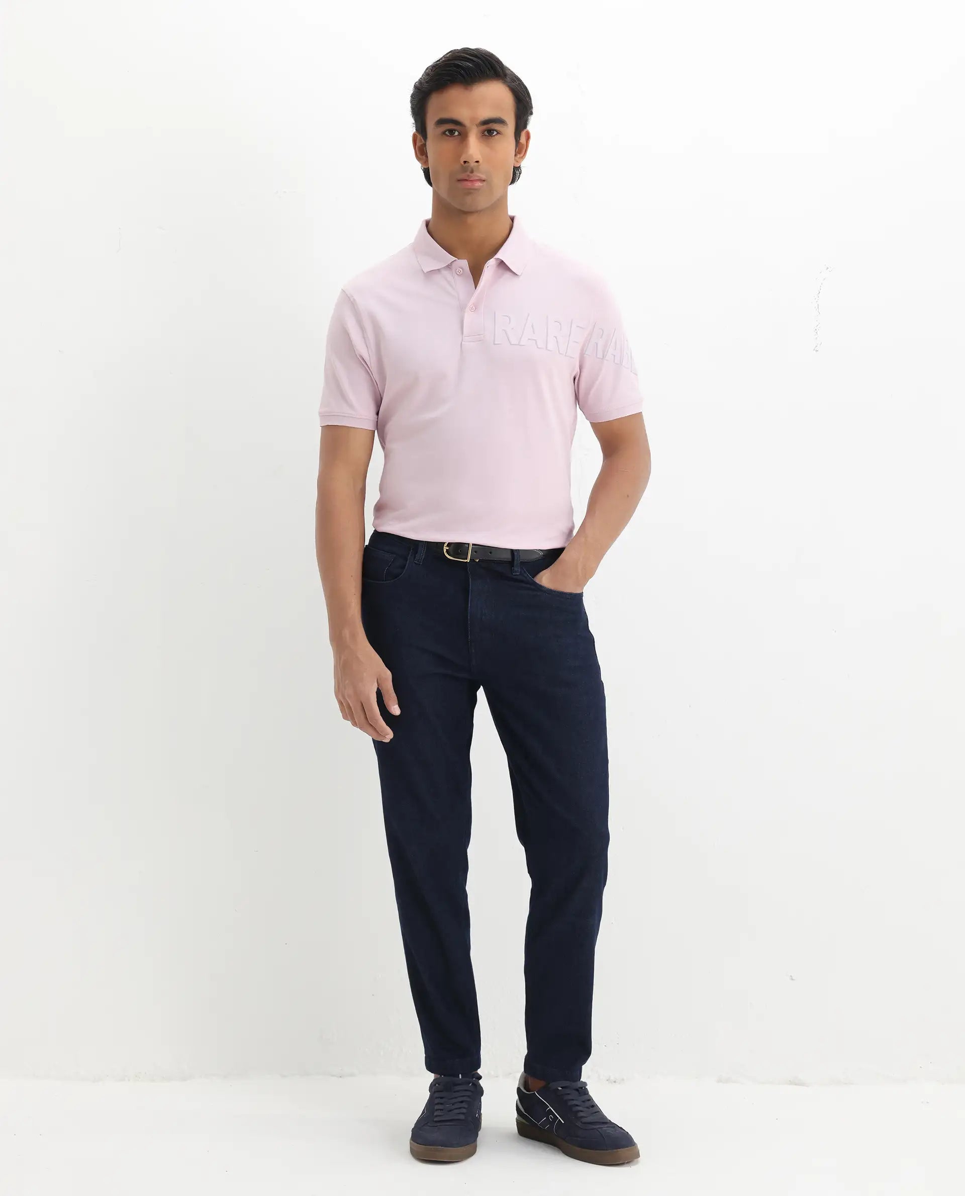 Rare Rabbit Men's Taro Pink Cotton Plain Regular Fit Half Sleeve Polo