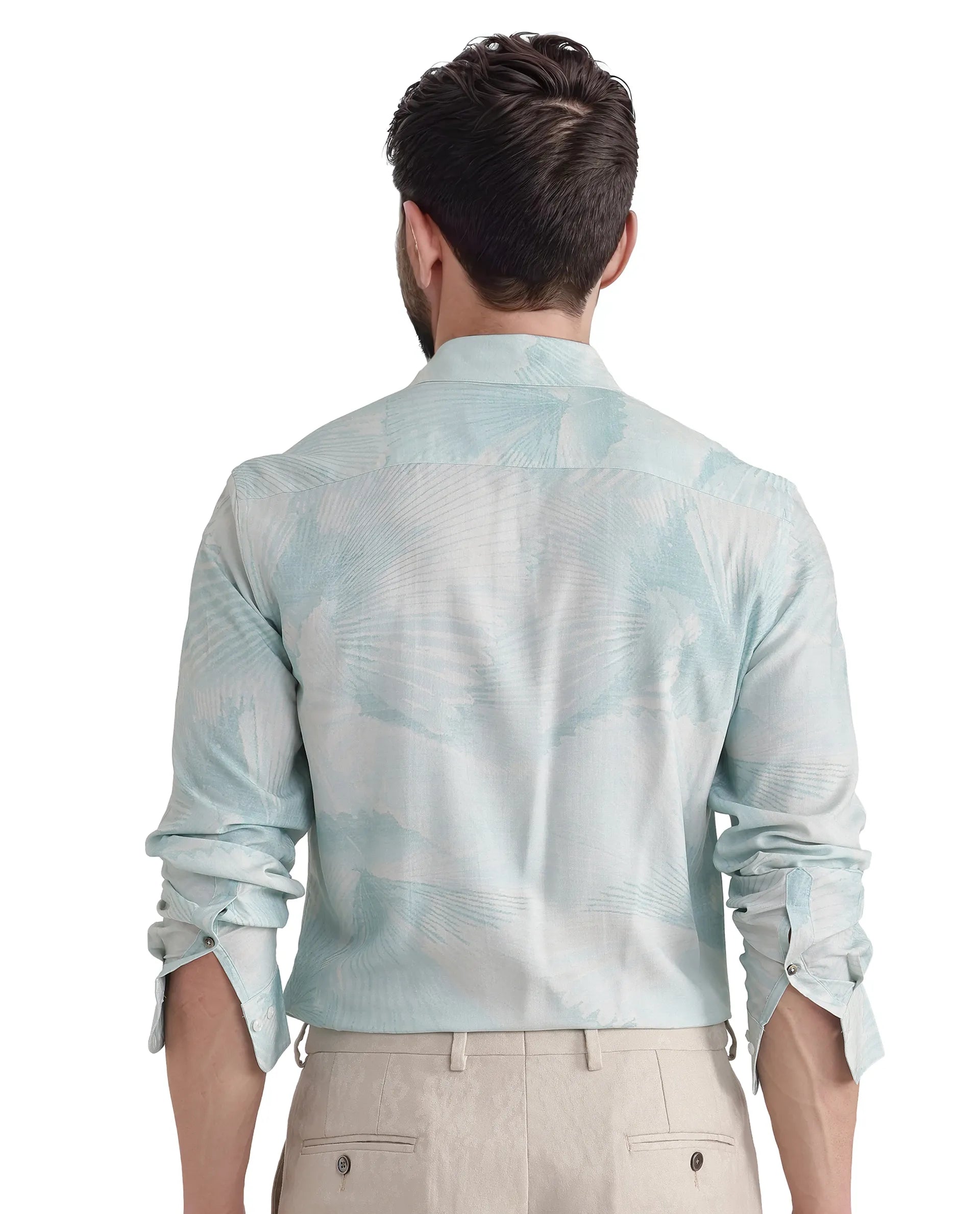 Rare Rabbit Men Tasa Blue Viscose Fabric Full Sleeves Regular Collared Button Closure Relaxed Fit Abstract Print Shirt