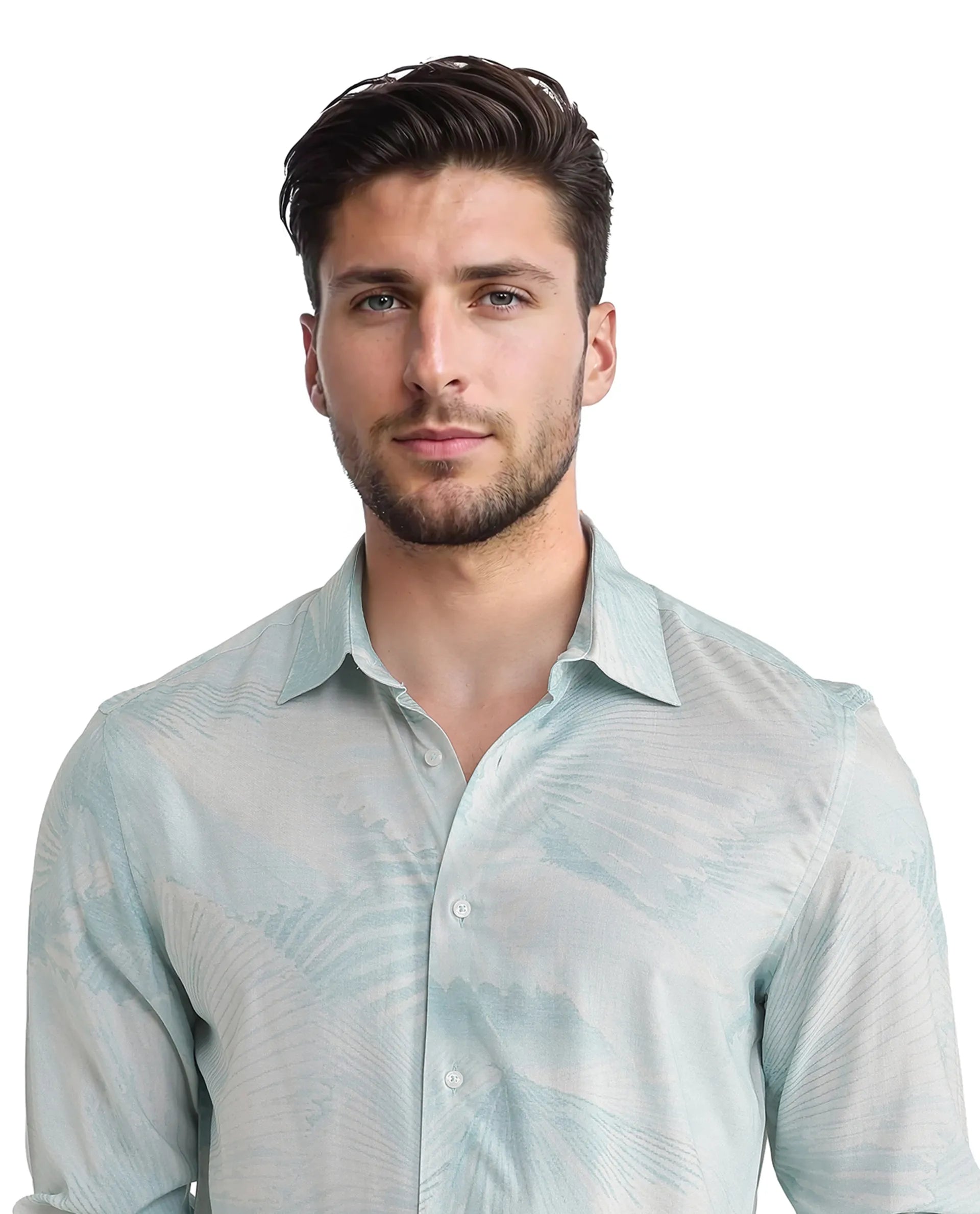 Rare Rabbit Men Tasa Blue Viscose Fabric Full Sleeves Regular Collared Button Closure Relaxed Fit Abstract Print Shirt