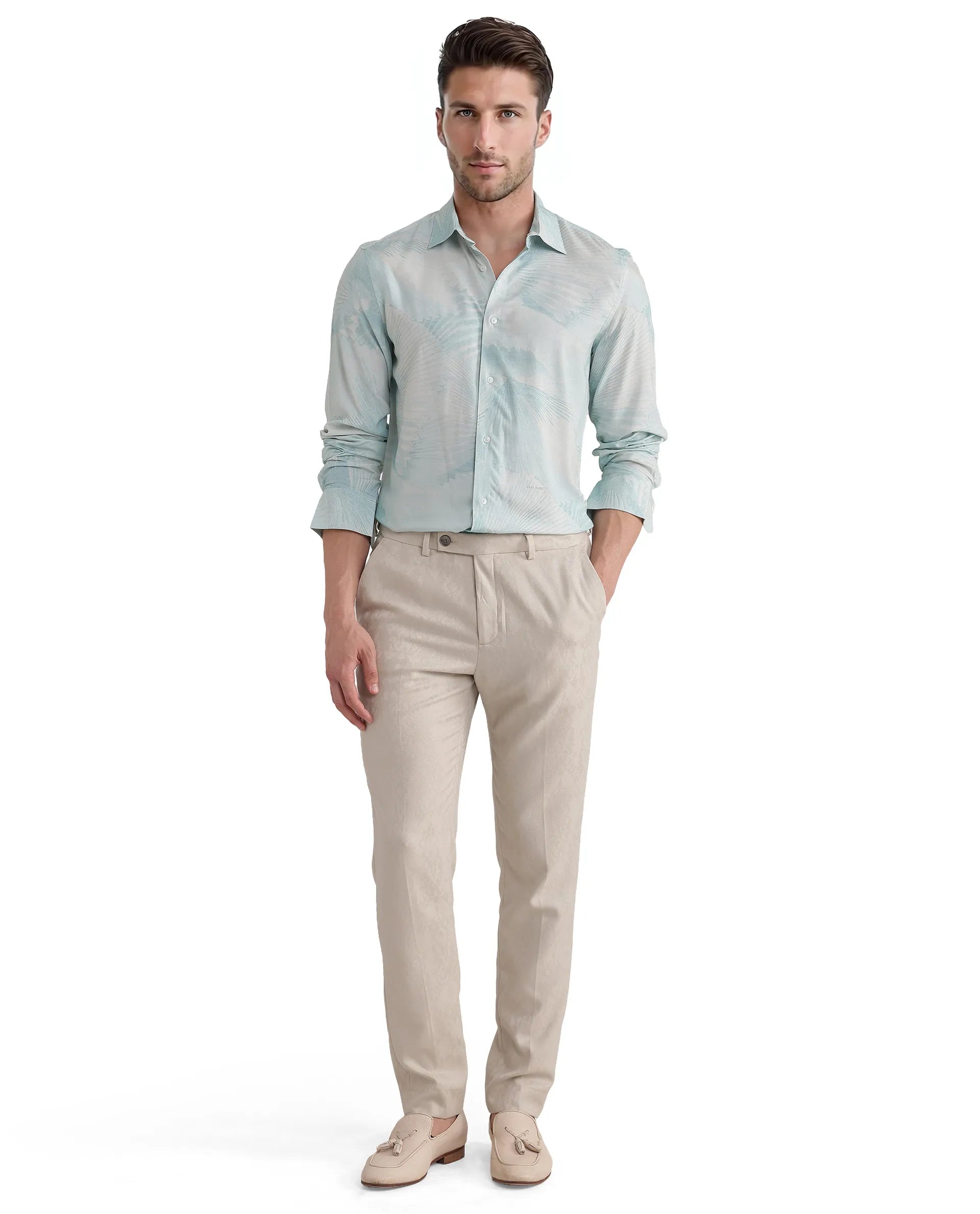 Rare Rabbit Men Tasa Blue Viscose Fabric Full Sleeves Regular Collared Button Closure Relaxed Fit Abstract Print Shirt