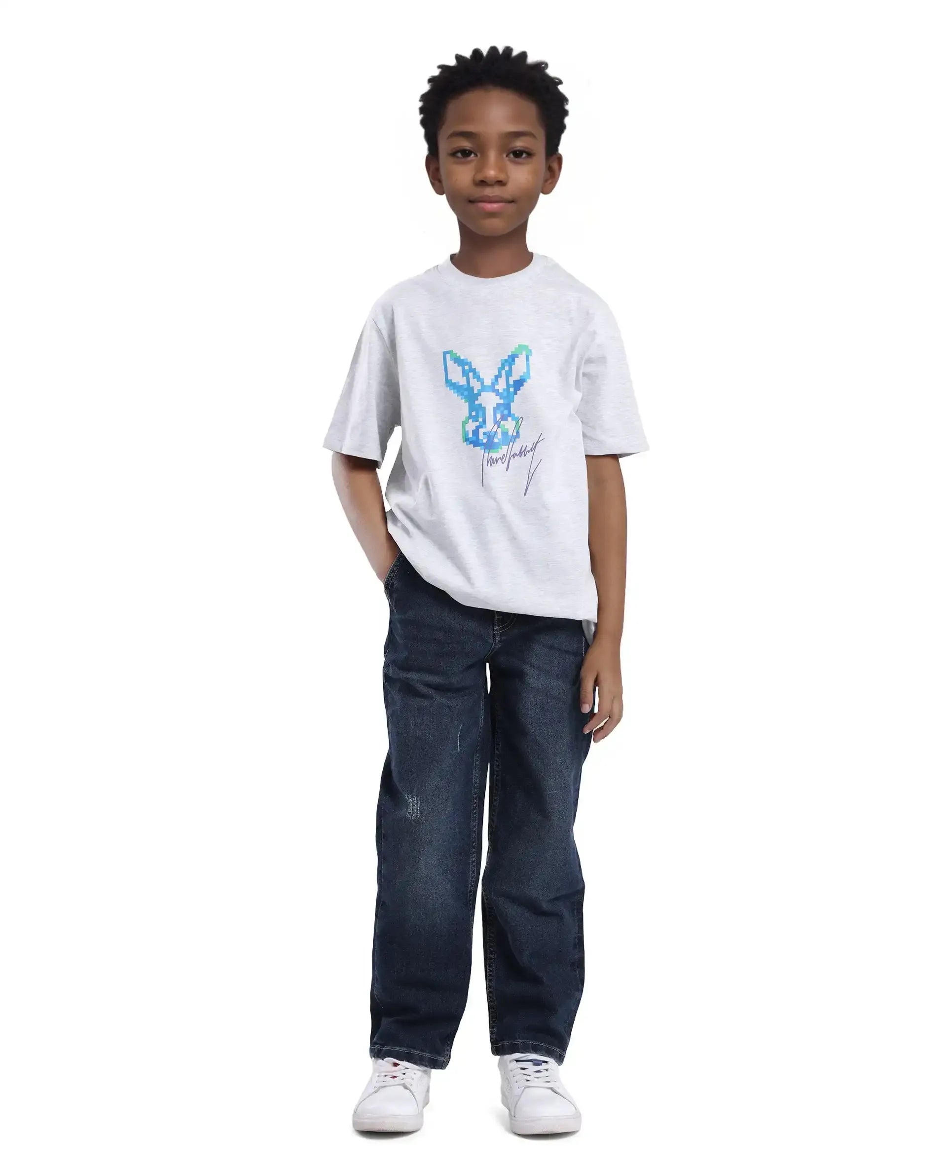 Rare Ones Kids Tebx Grey Cotton Blend Half Sleeve Printed Regular Fit T-Shirt