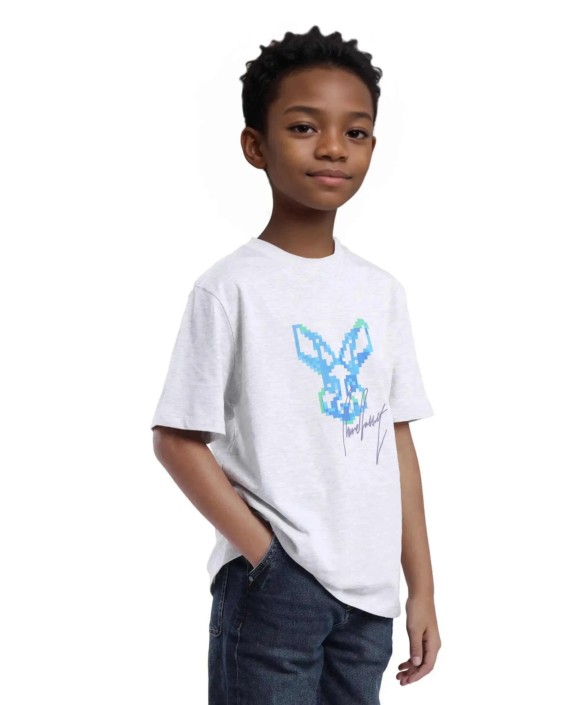 Rare Ones Kids Tebx Grey Cotton Blend Half Sleeve Printed Regular Fit T-Shirt